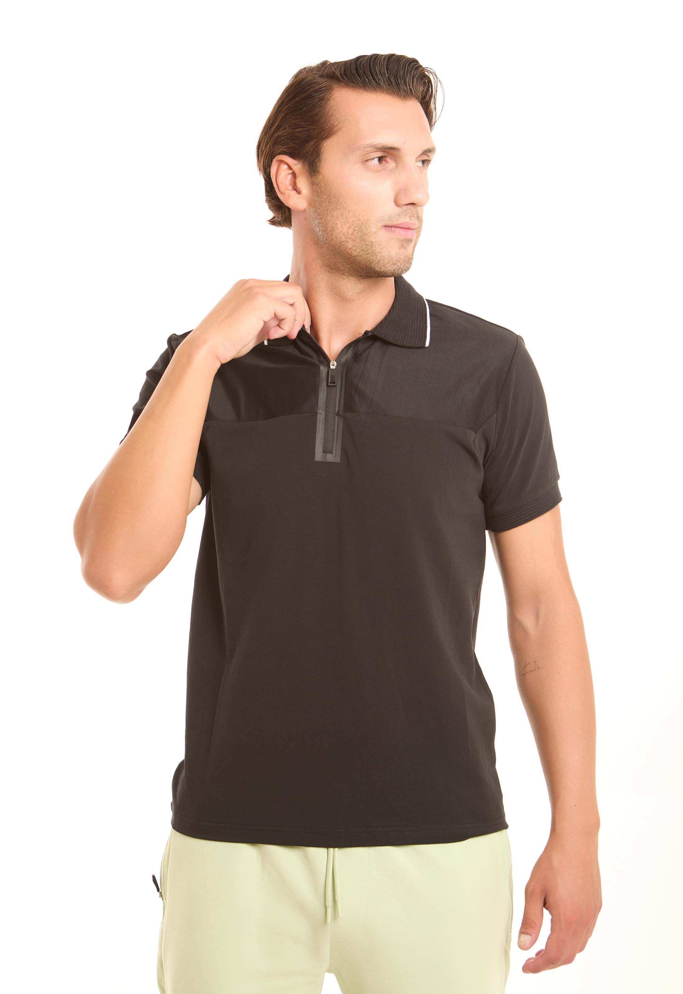Lined Turn Down Collar Zipped Polo Shirt