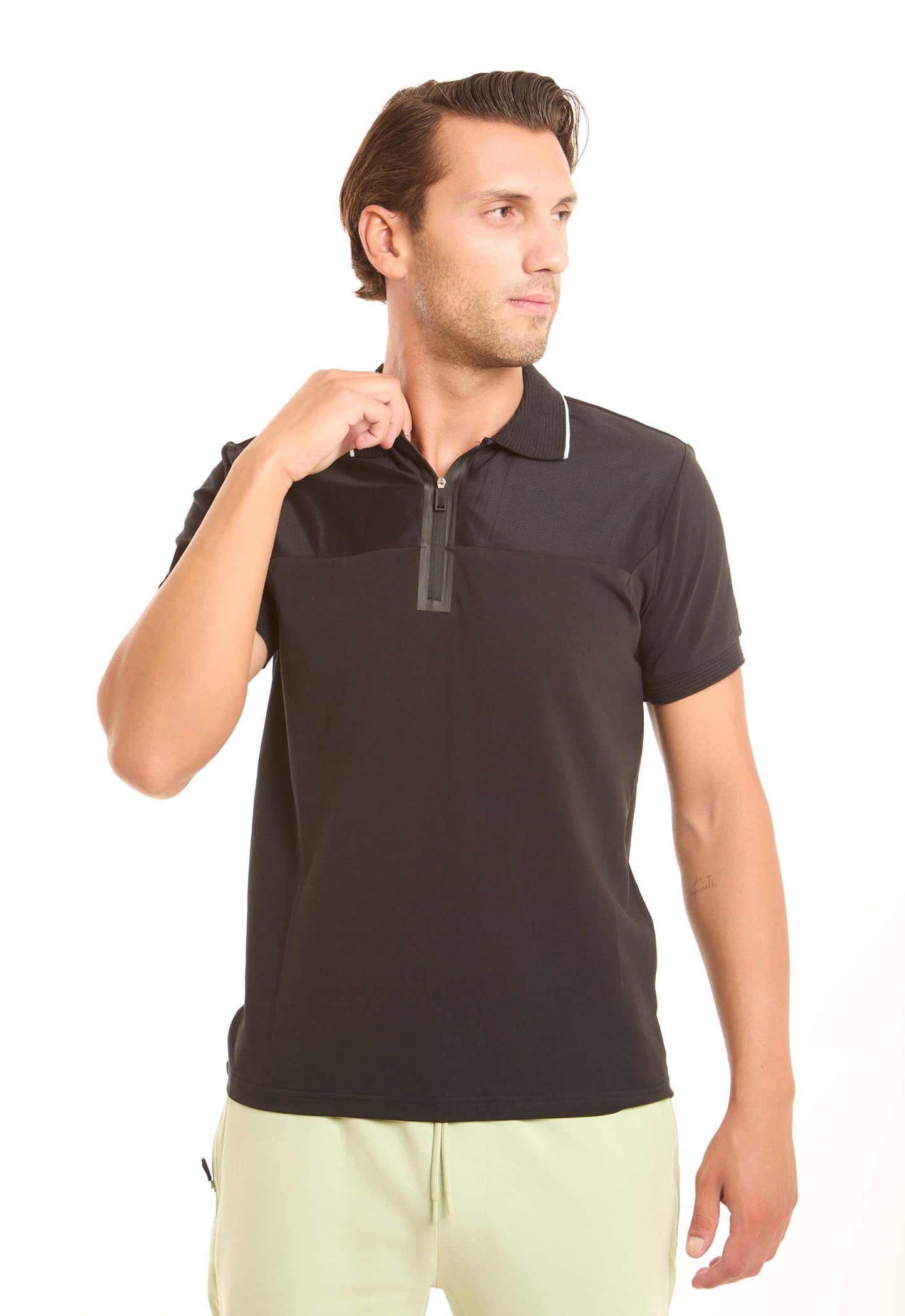 Lined Turn Down Collar Zipped Polo Shirt