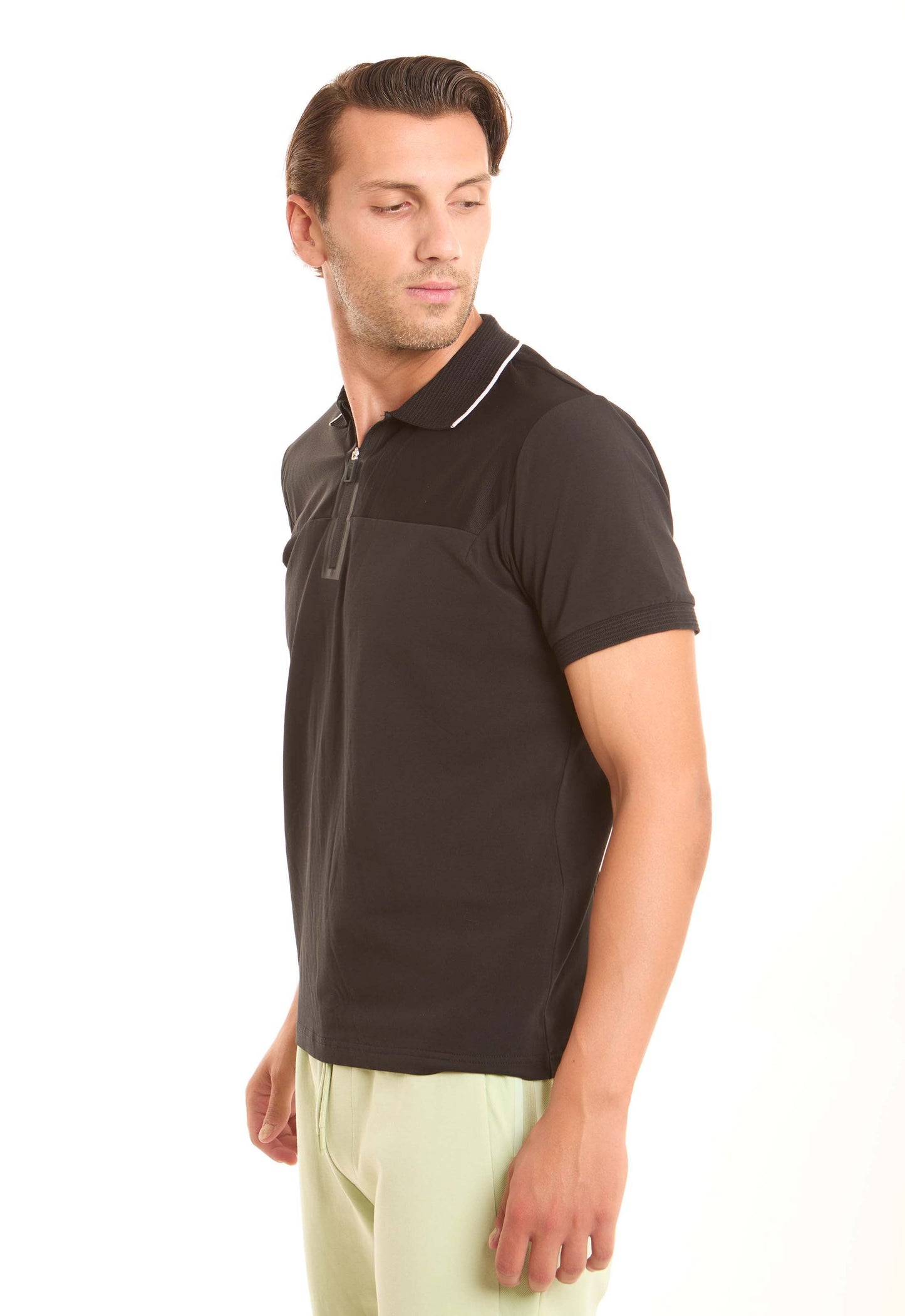 Lined Turn Down Collar Zipped Polo Shirt