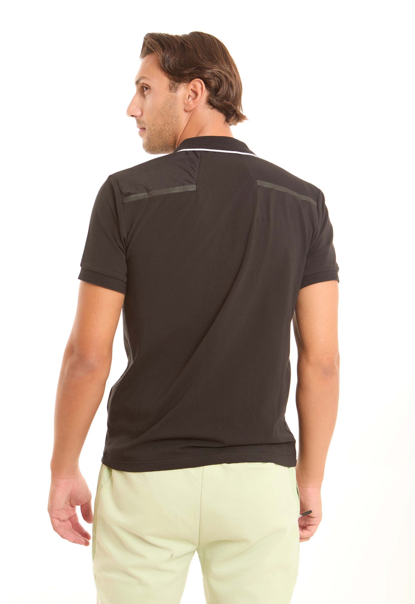 Lined Turn Down Collar Zipped Polo Shirt