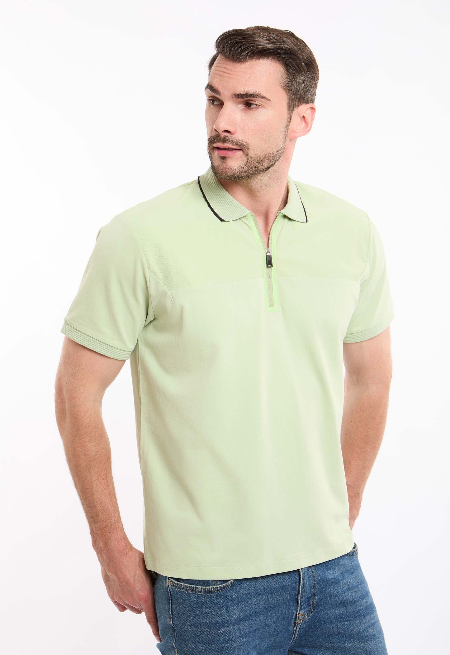 Lined Turn Down Collar Zipped Polo Shirt