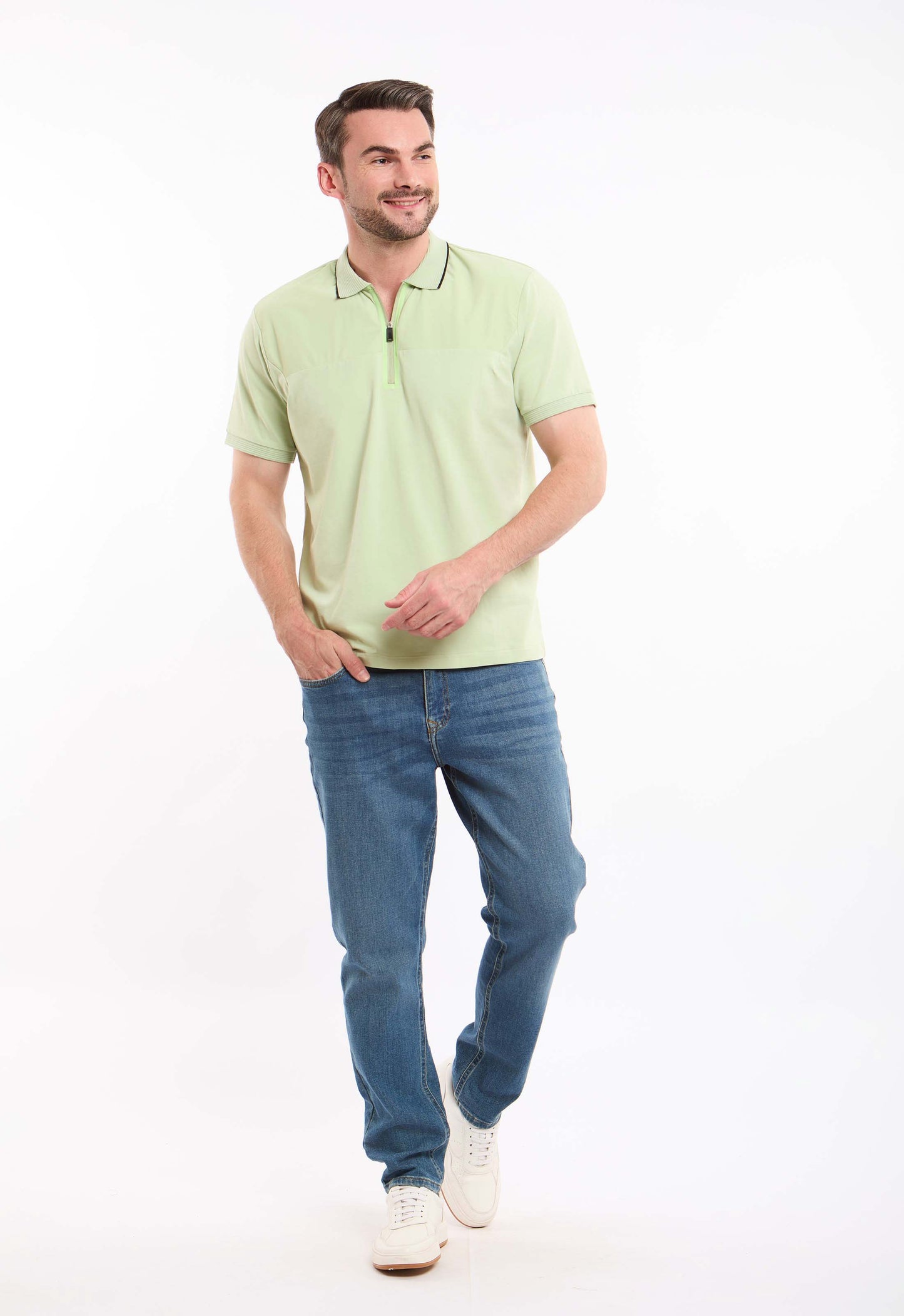 Lined Turn Down Collar Zipped Polo Shirt
