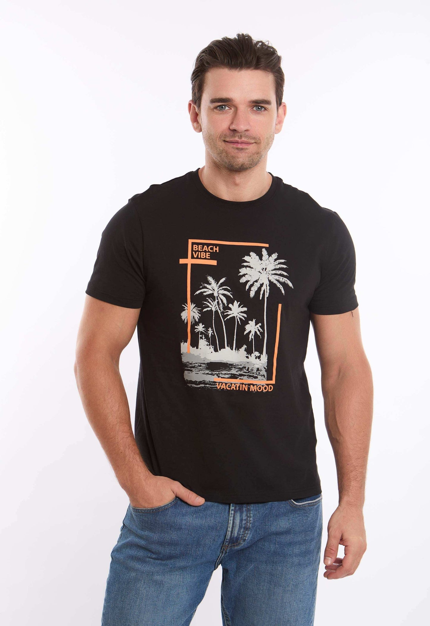 تيشيرت كاجوال بأكمام قصيرة مطبوع "Beach Vibe"