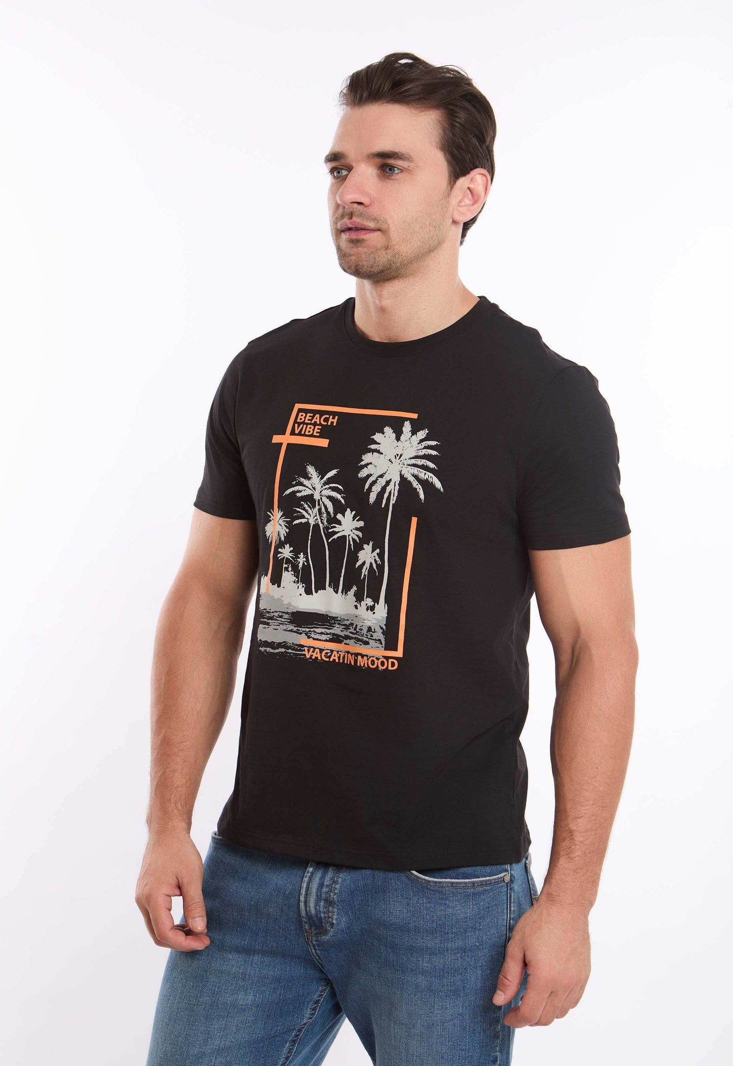 تيشيرت كاجوال بأكمام قصيرة مطبوع "Beach Vibe"