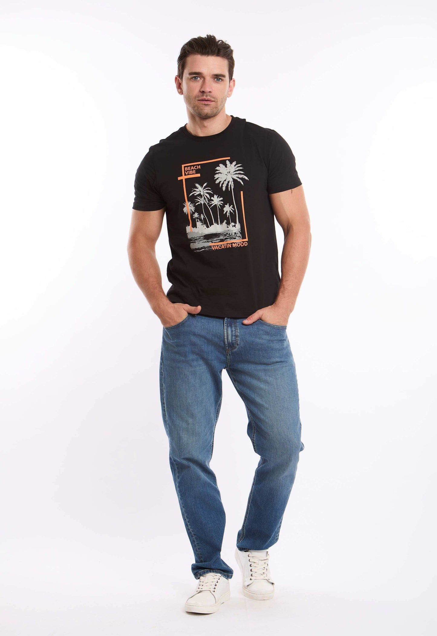 تيشيرت كاجوال بأكمام قصيرة مطبوع "Beach Vibe"