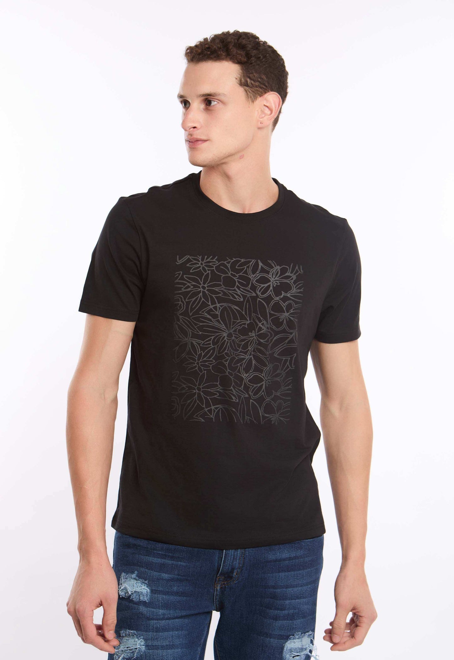 Crew Neck Mix Tee with Floral Print