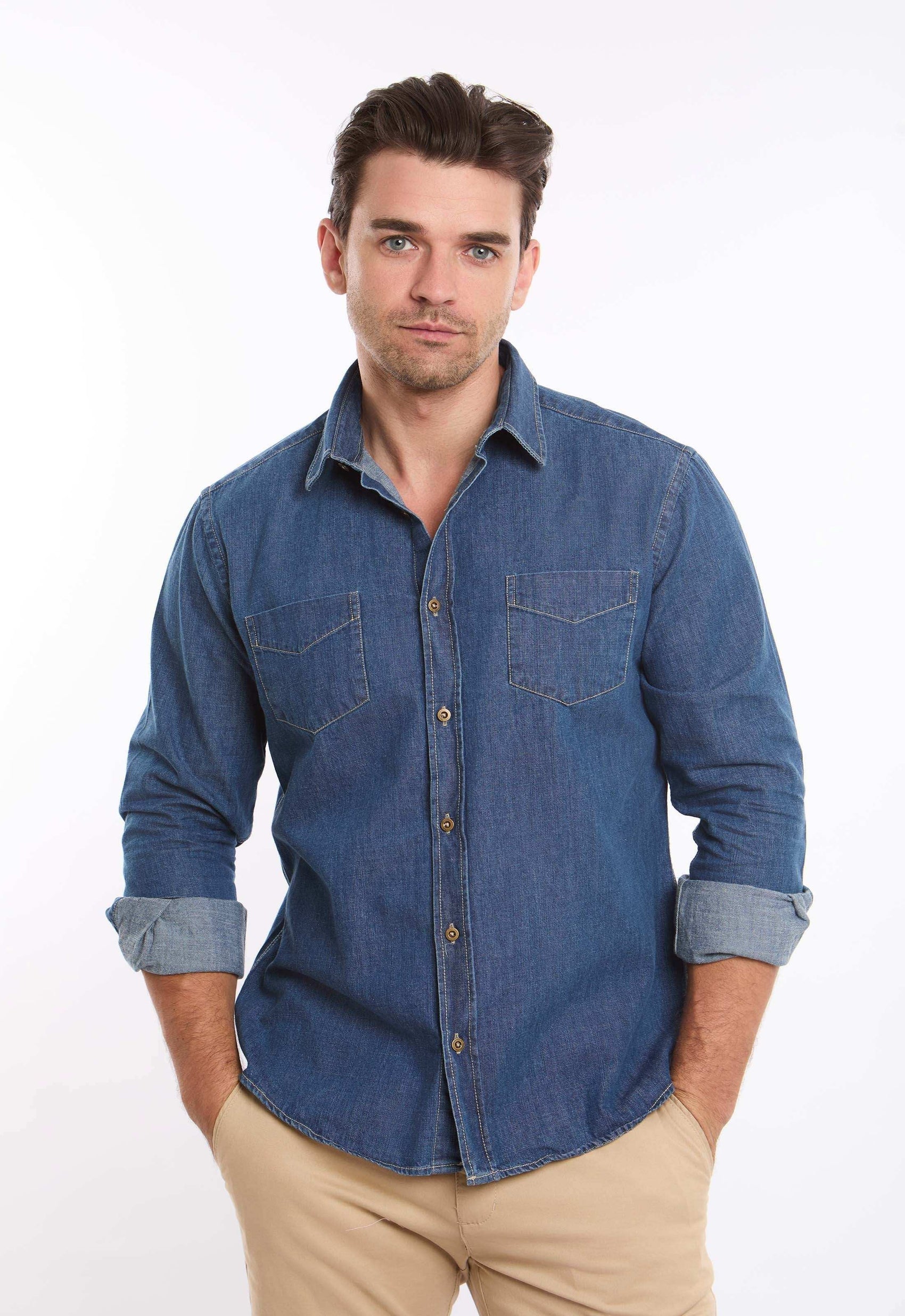 Dark Linen Shirt with Front Pockets