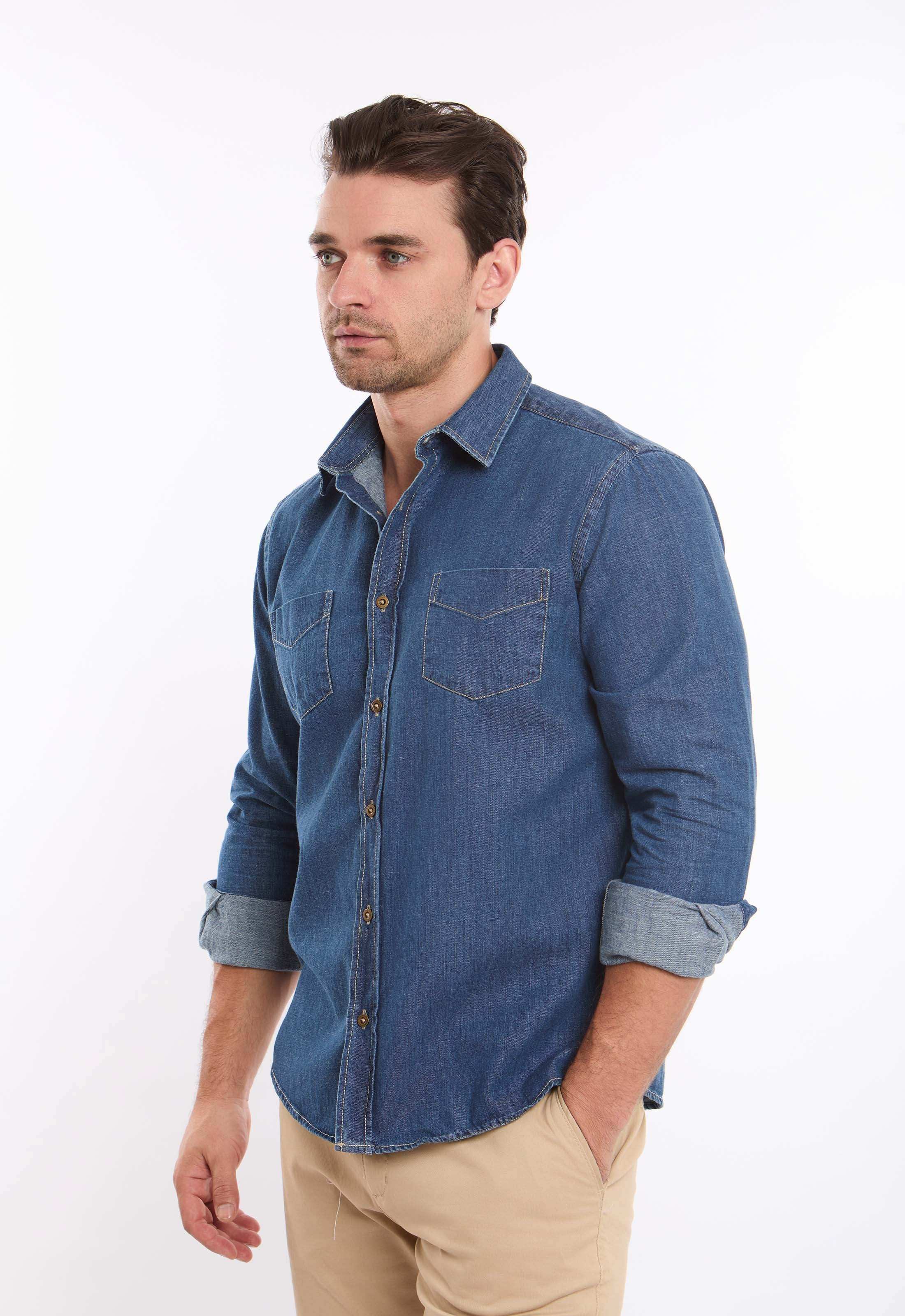 Dark Linen Shirt with Front Pockets