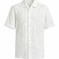 White short-sleeve shirt with embroidery on a white background