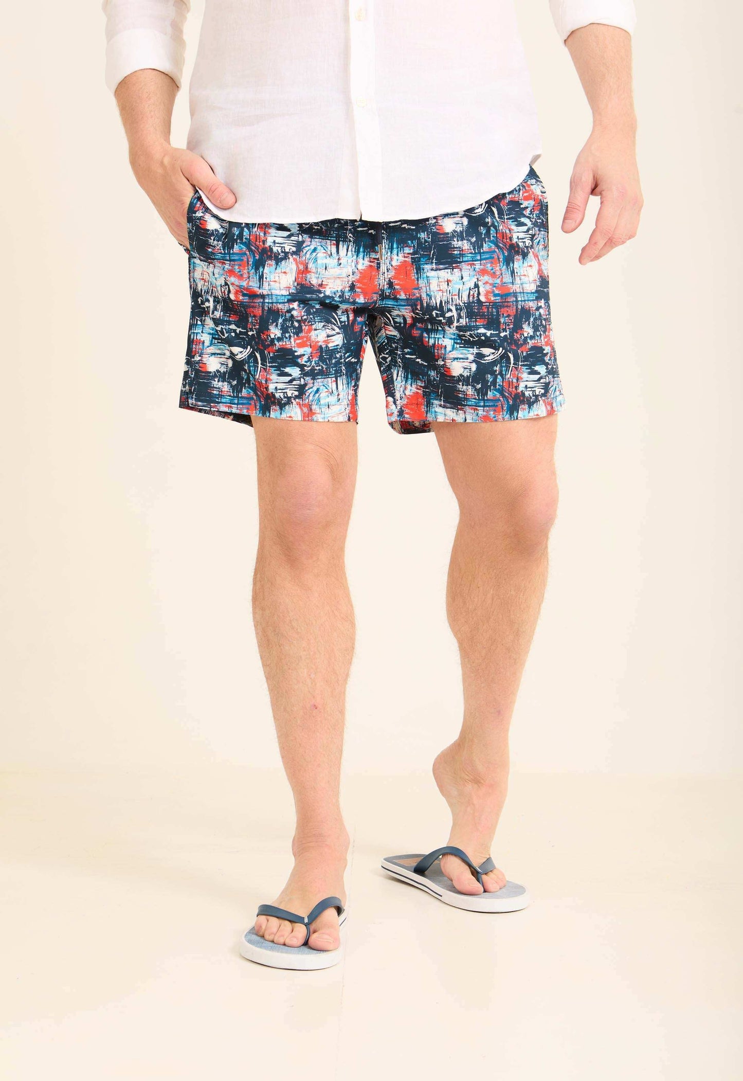 Patterned Swim Shorts with Side Pockets