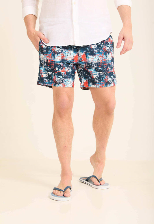 Patterned Swim Shorts with Side Pockets