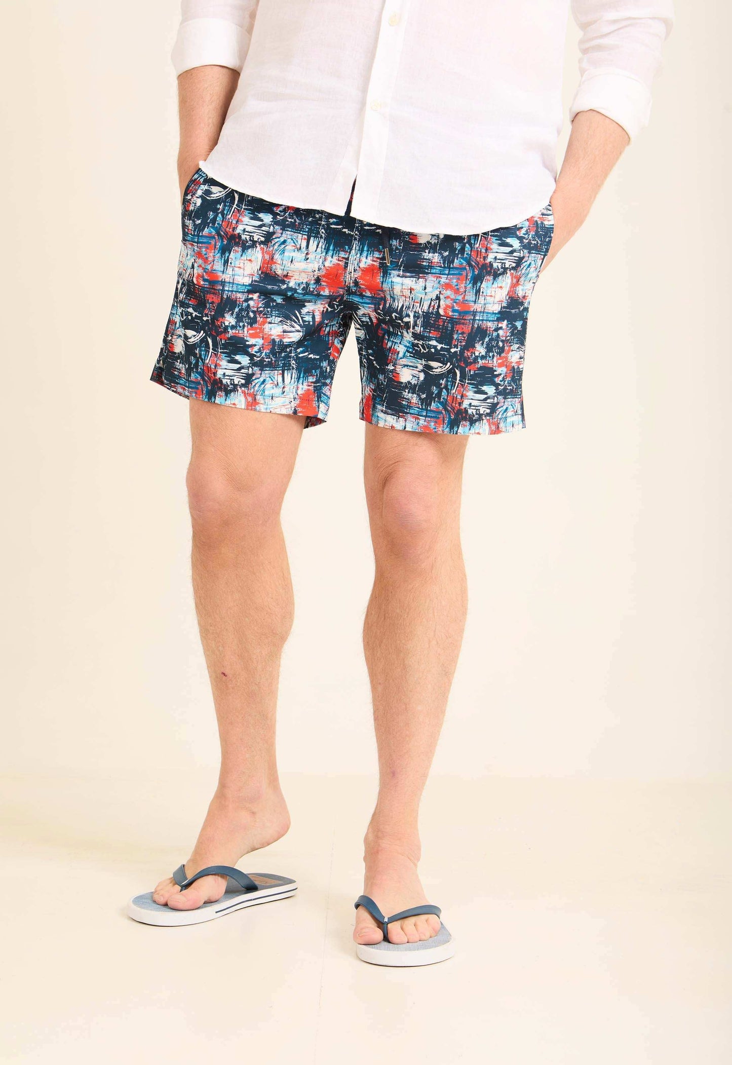 Patterned Swim Shorts with Side Pockets