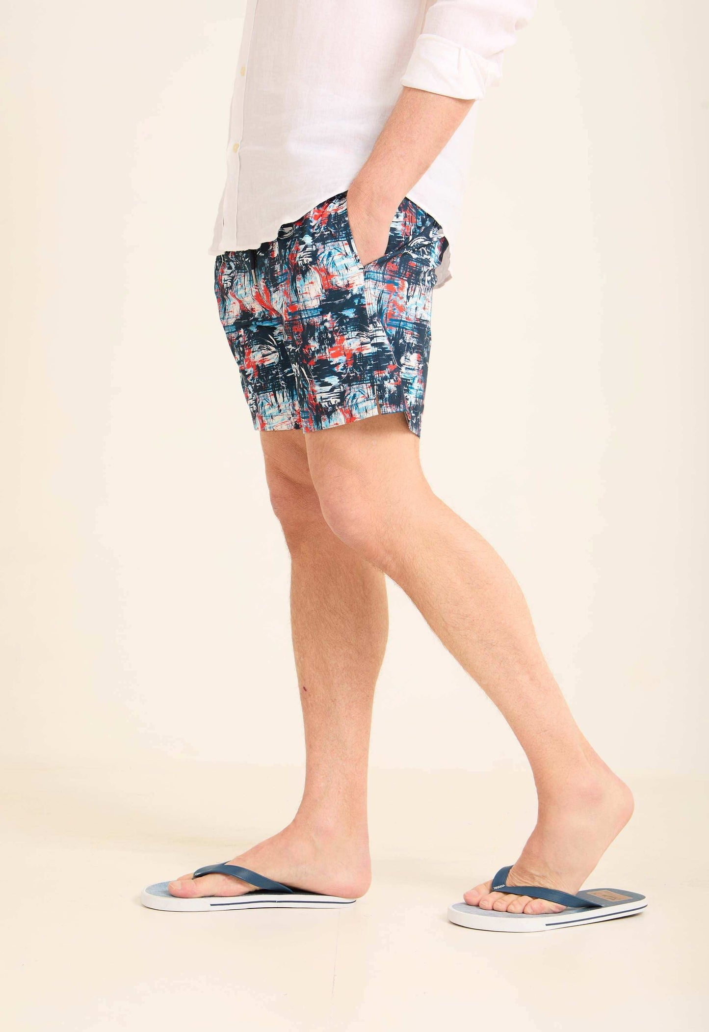 Patterned Swim Shorts with Side Pockets