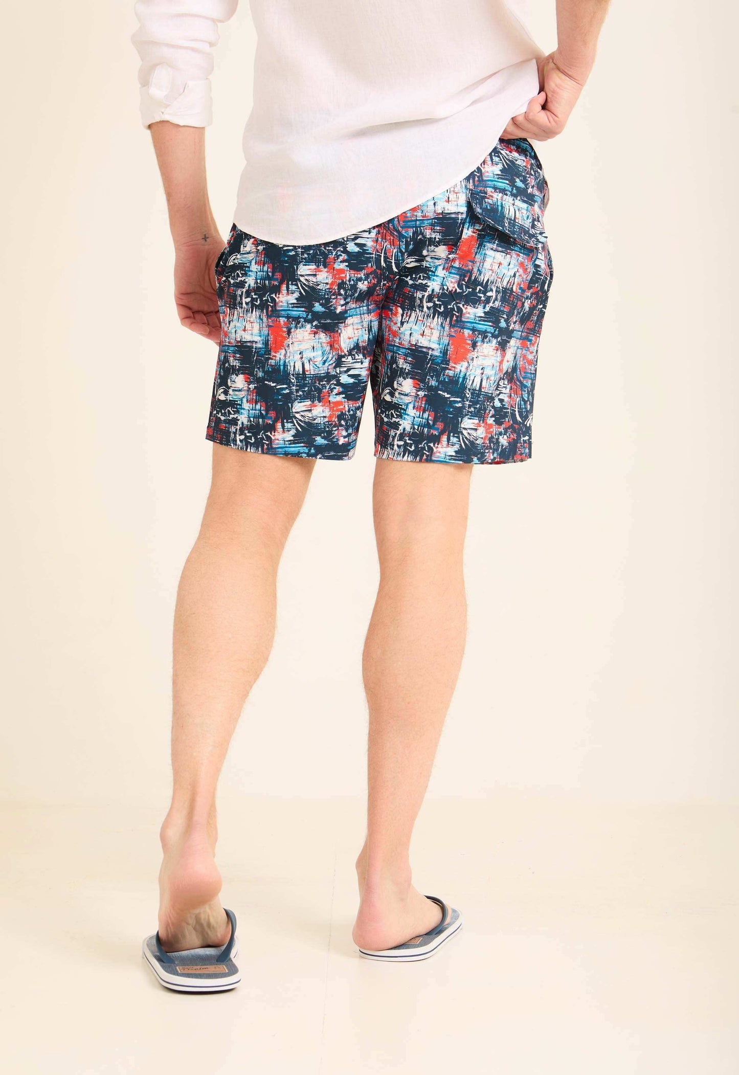 Patterned Swim Shorts with Side Pockets