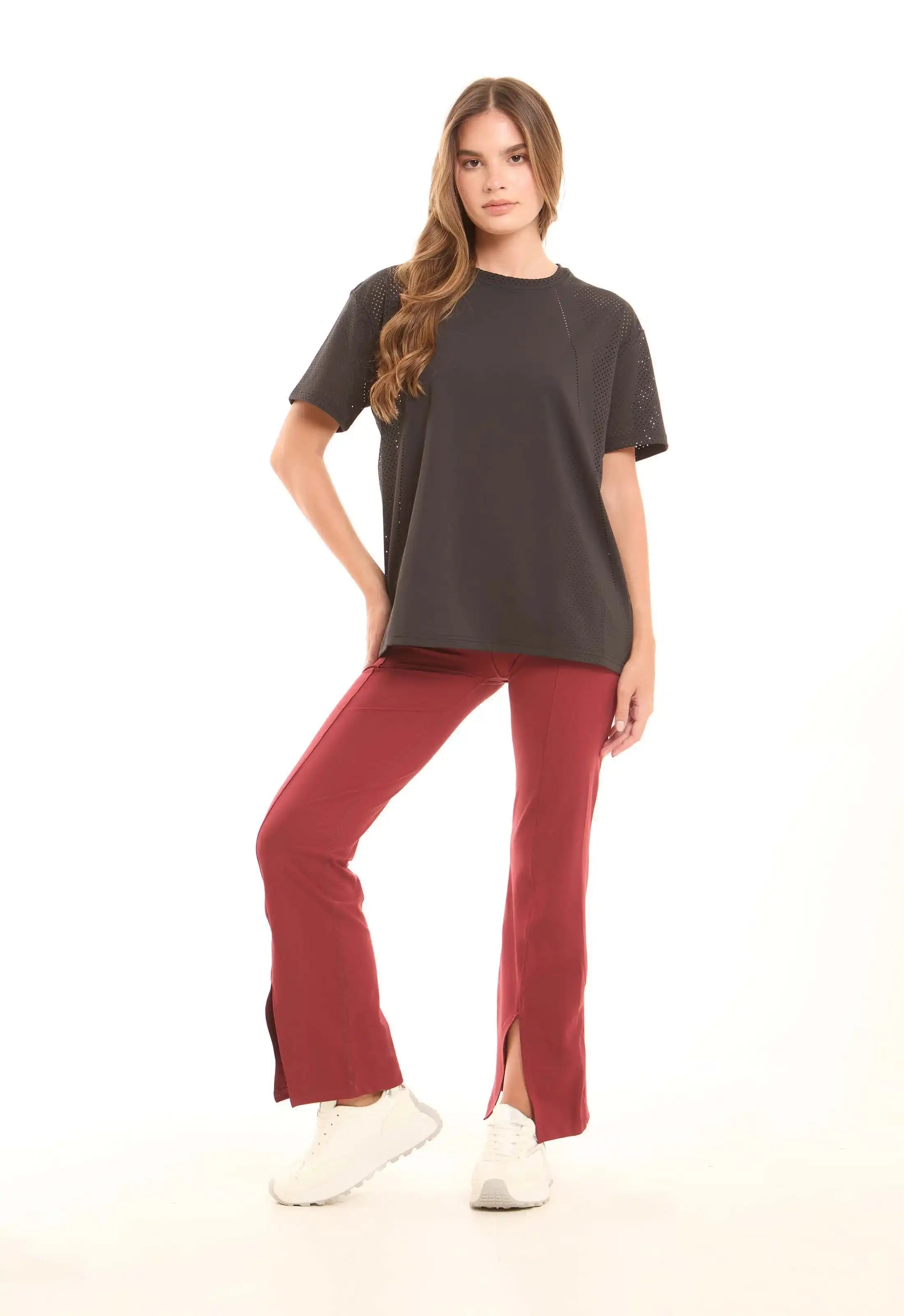 Flared Stretch Pants Accented by Front Slits