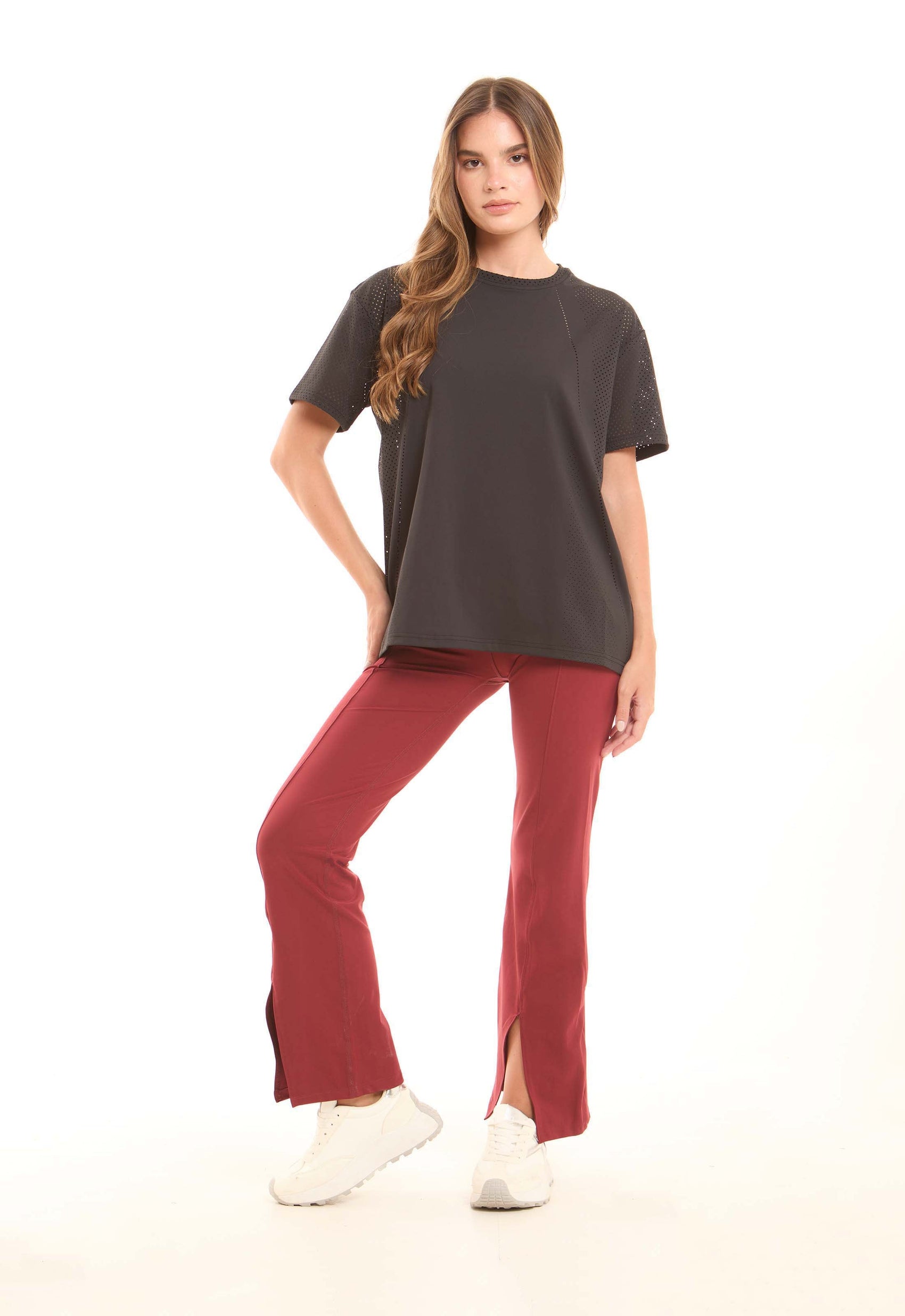 Flared Stretch Pants Accented by Front Slits