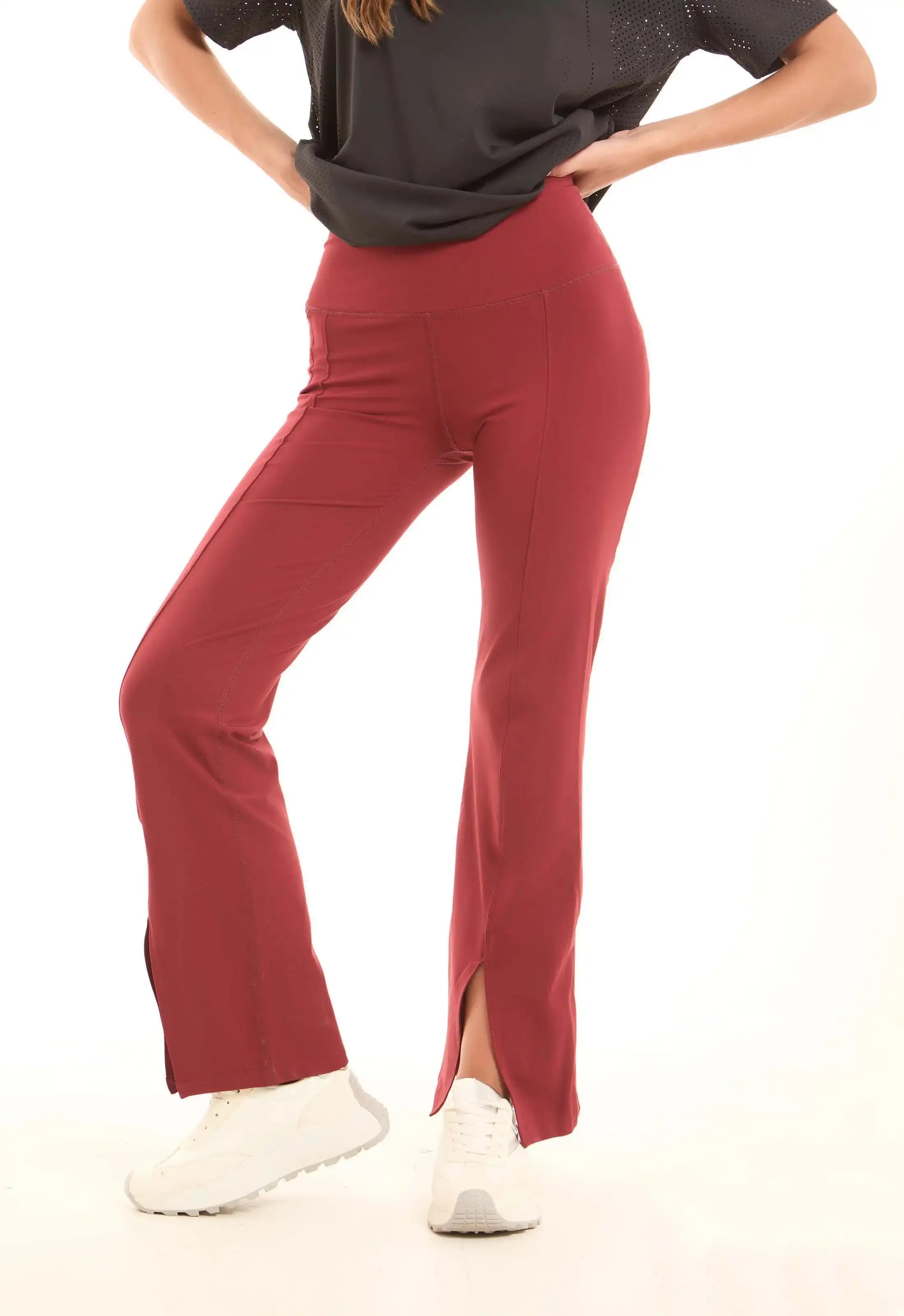 Flared Stretch Pants Accented by Front Slits