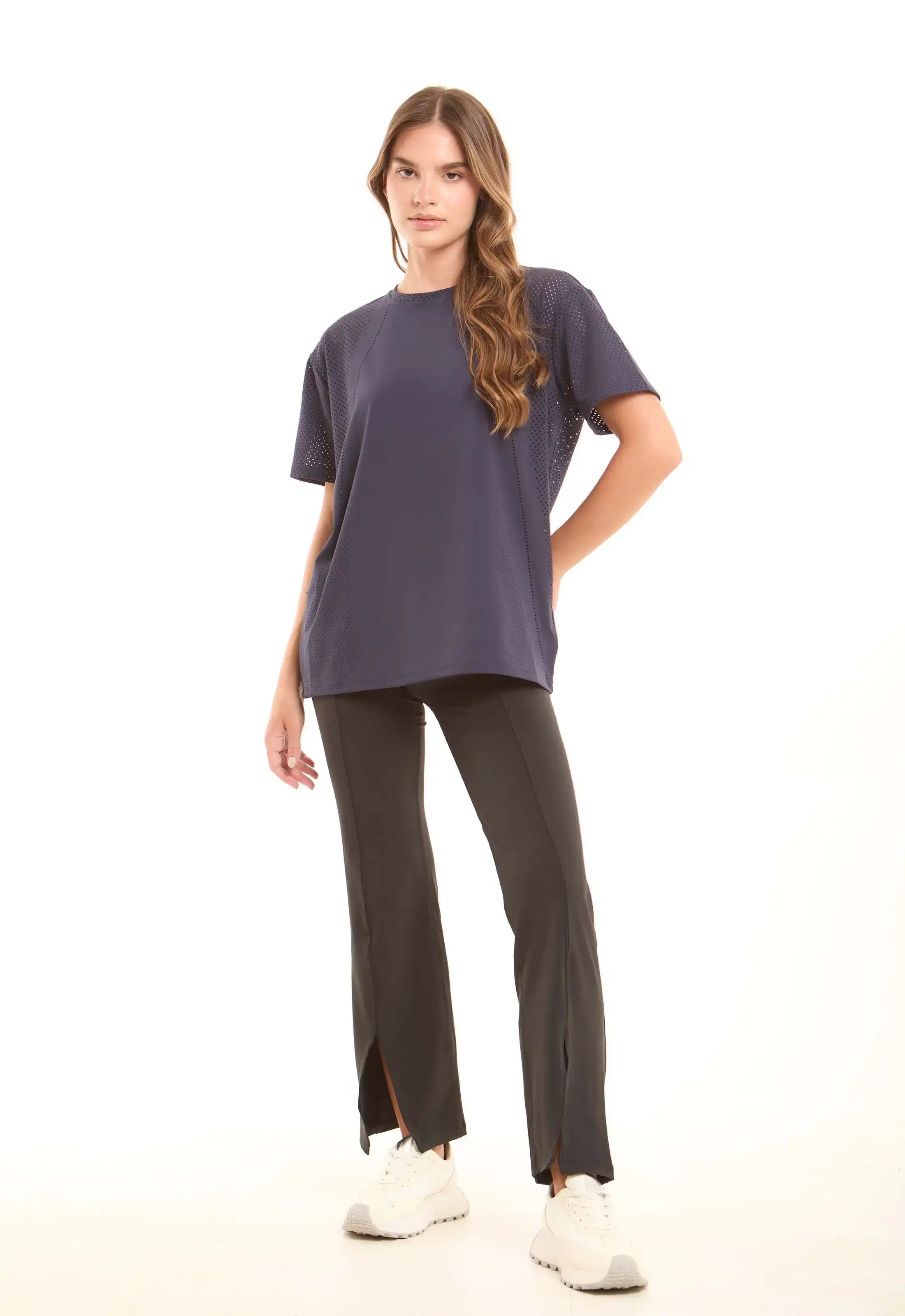 Flared Stretch Pants Accented by Front Slits