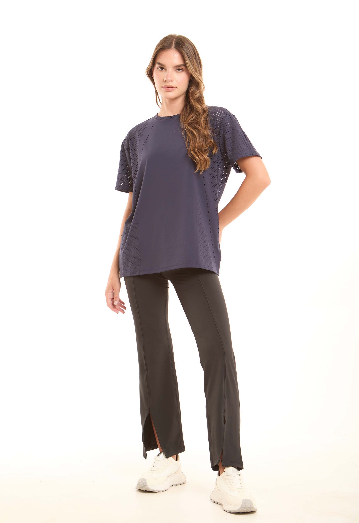 Flared Stretch Pants Accented by Front Slits