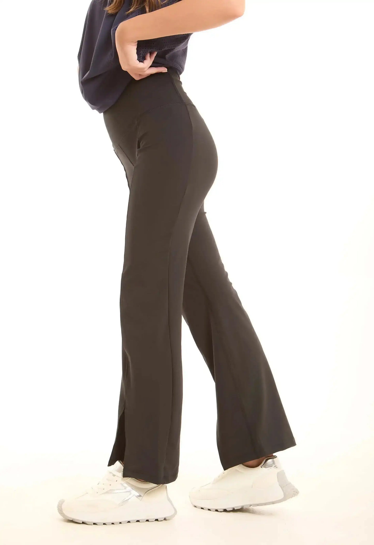 Flared Stretch Pants Accented by Front Slits