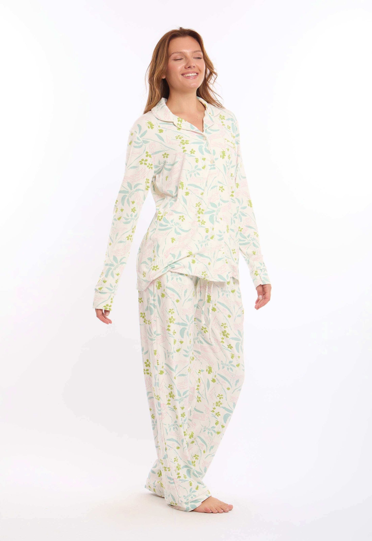 Floral Long Sleeves Cotton Pajama Set