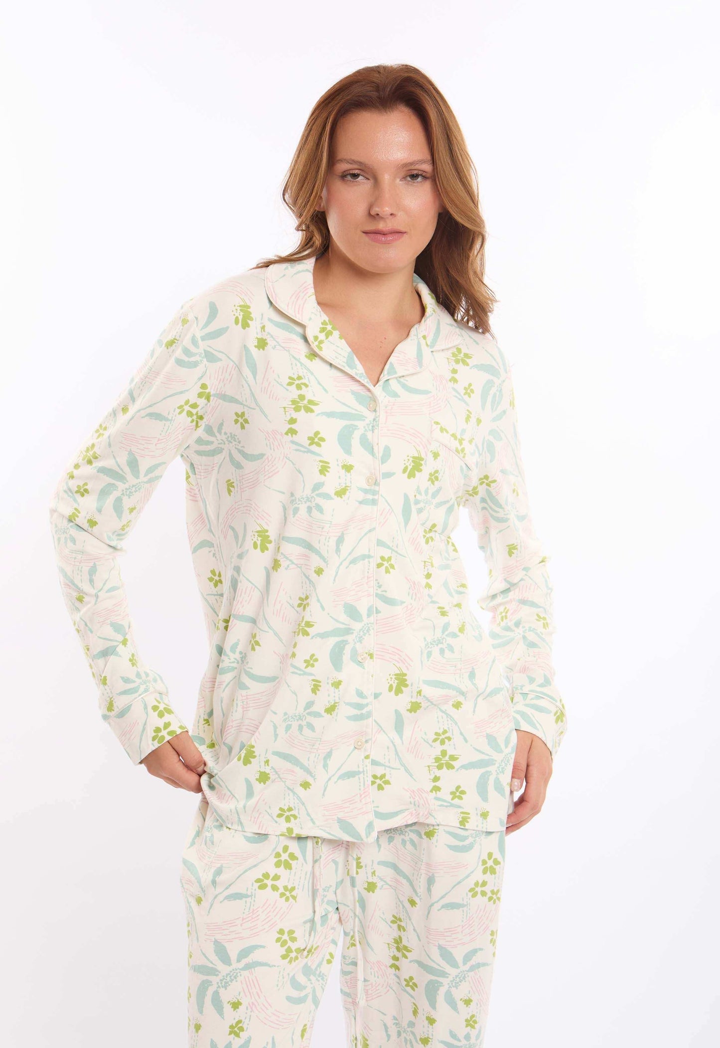 Floral Long Sleeves Cotton Pajama Set