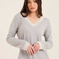 V-Neck Long Sleeves Pajama Set with Lace Detail