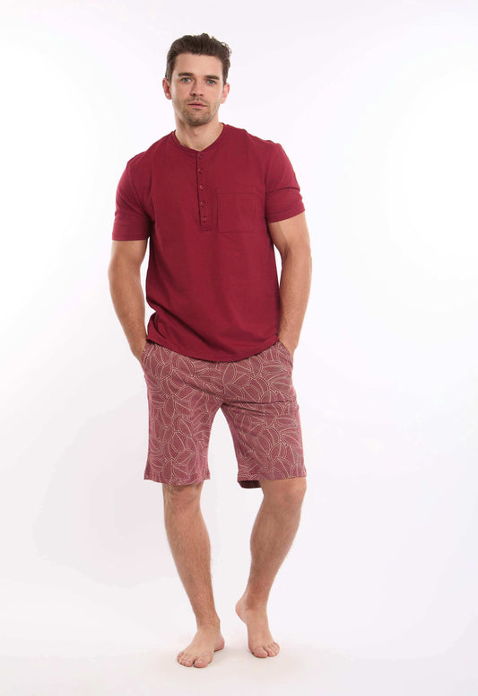 Solid Tee & Patterned Shorts Pajama Set