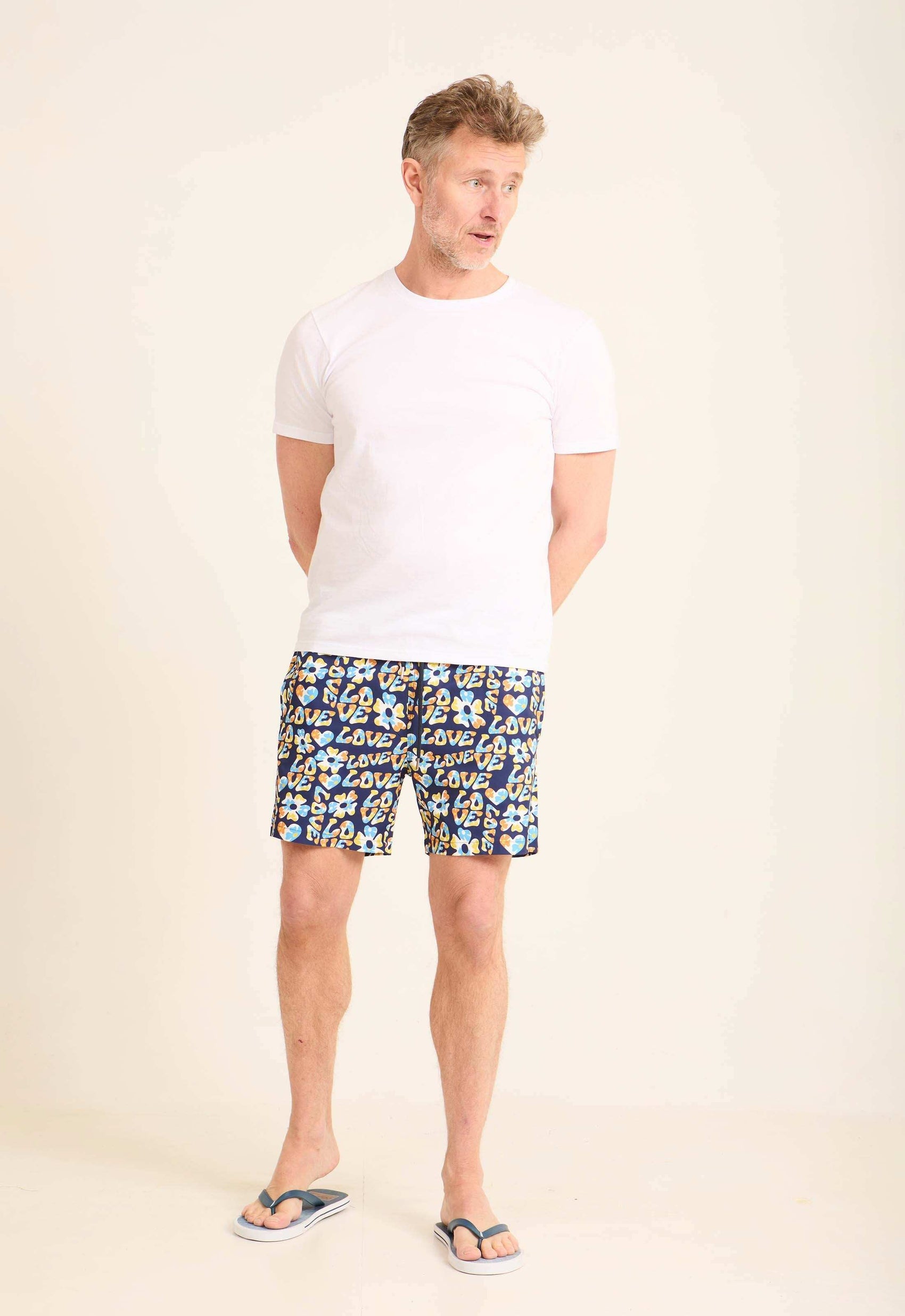 All-Over Love Pattern Swim Shorts