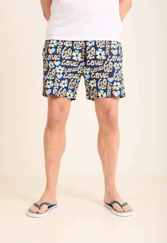 All-Over Love Pattern Swim Shorts
