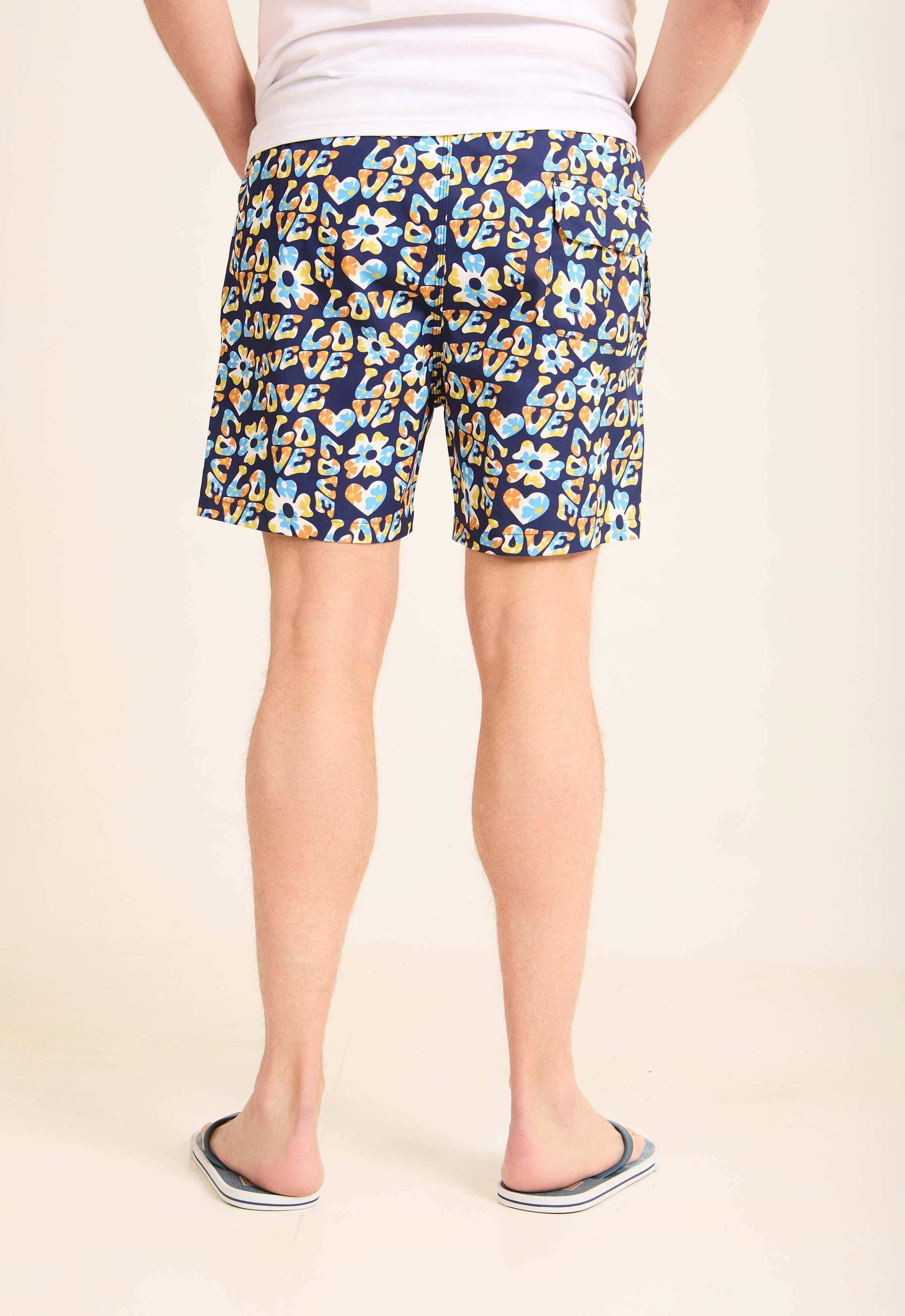All-Over Love Pattern Swim Shorts
