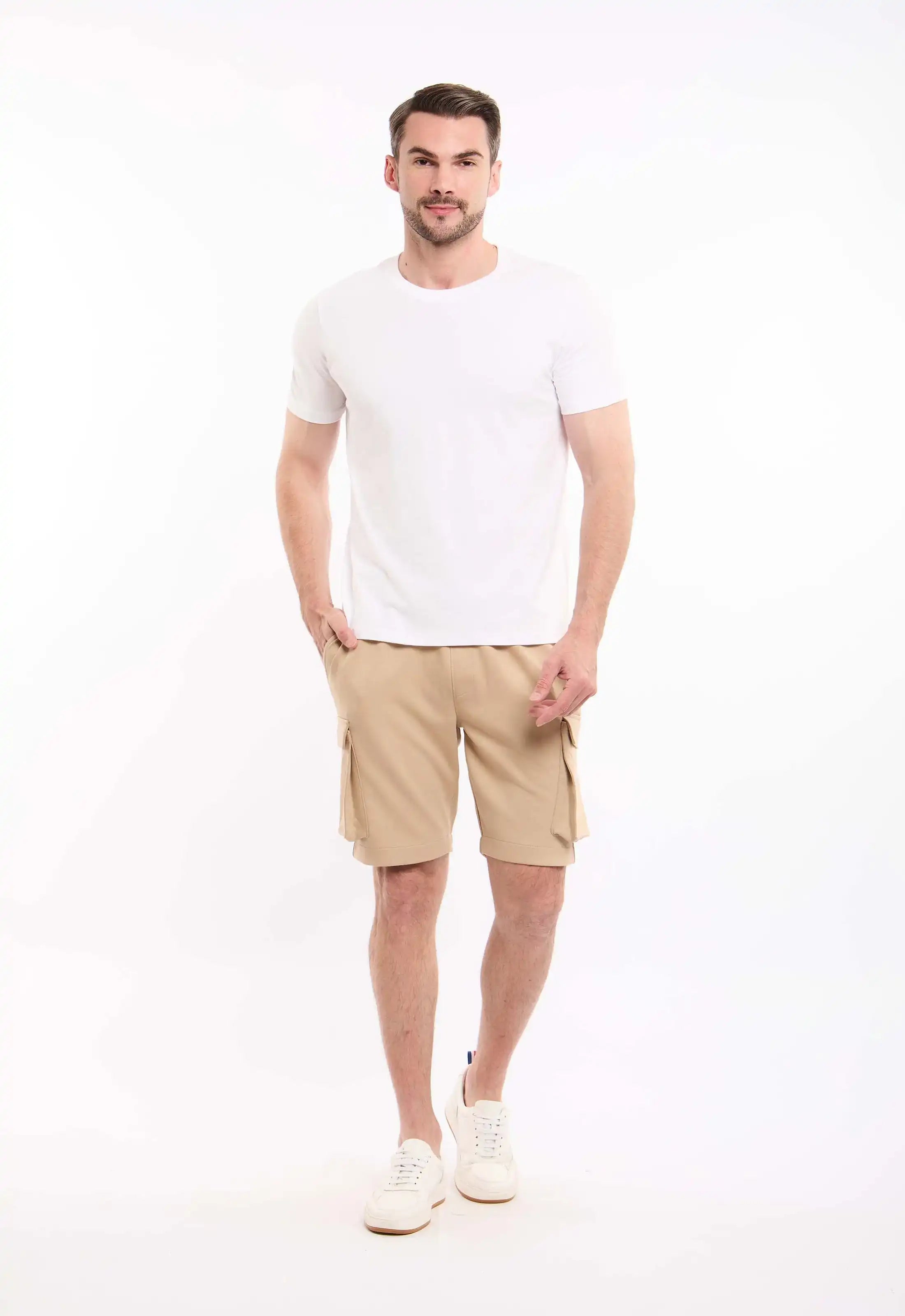 Elastic Waist Solid Cargo Shorts