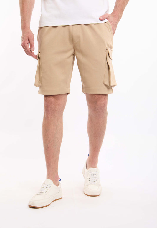Elastic Waist Solid Cargo Shorts