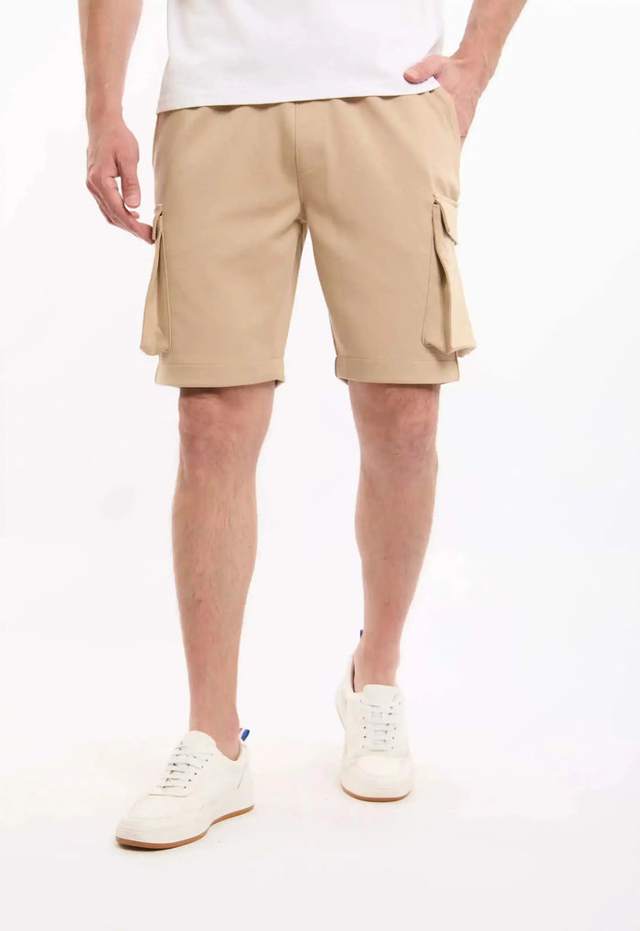 Elastic Waist Solid Cargo Shorts