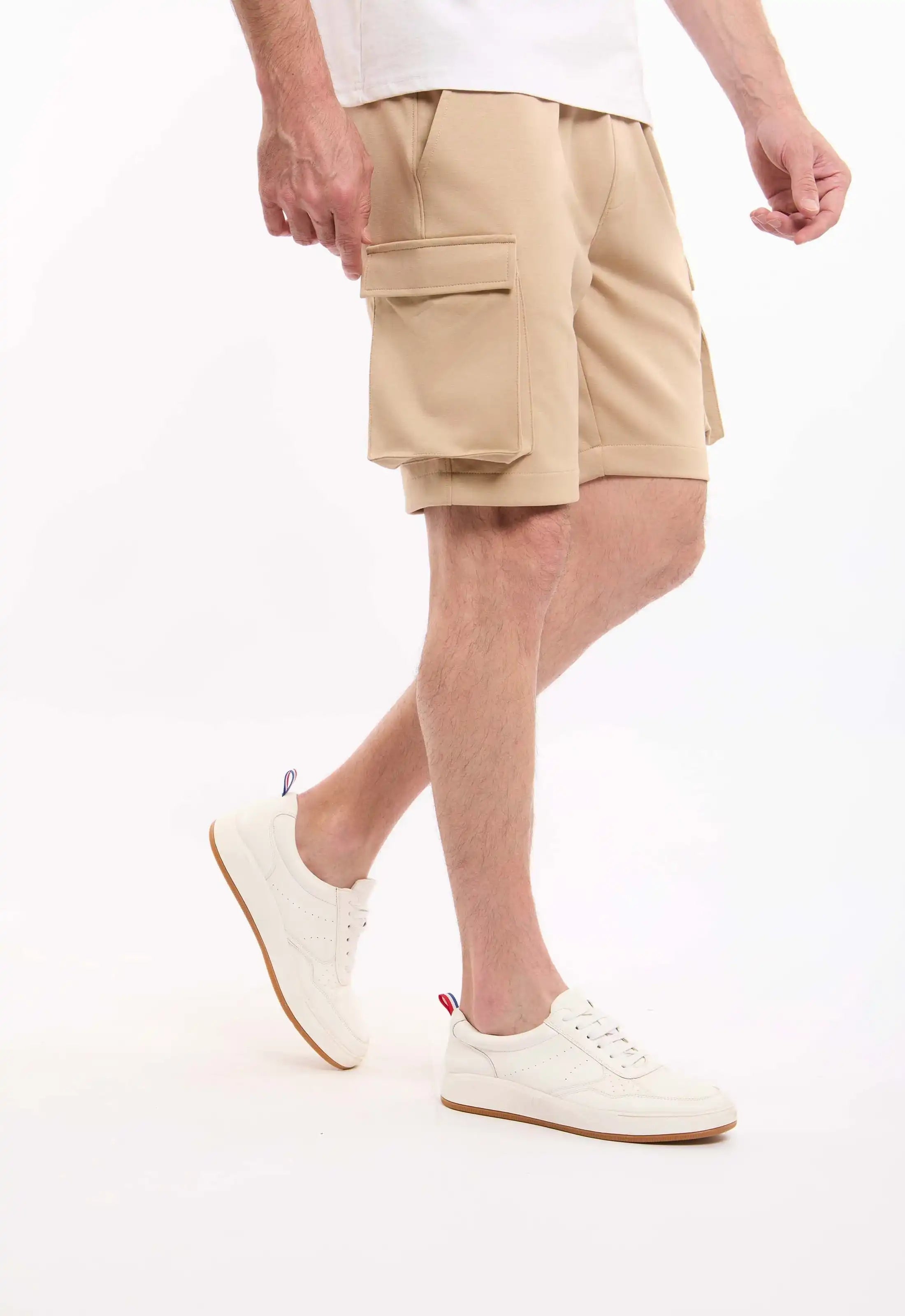 Elastic Waist Solid Cargo Shorts