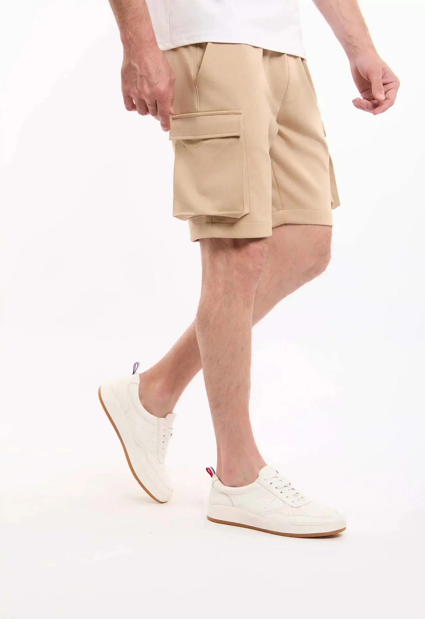 Elastic Waist Solid Cargo Shorts