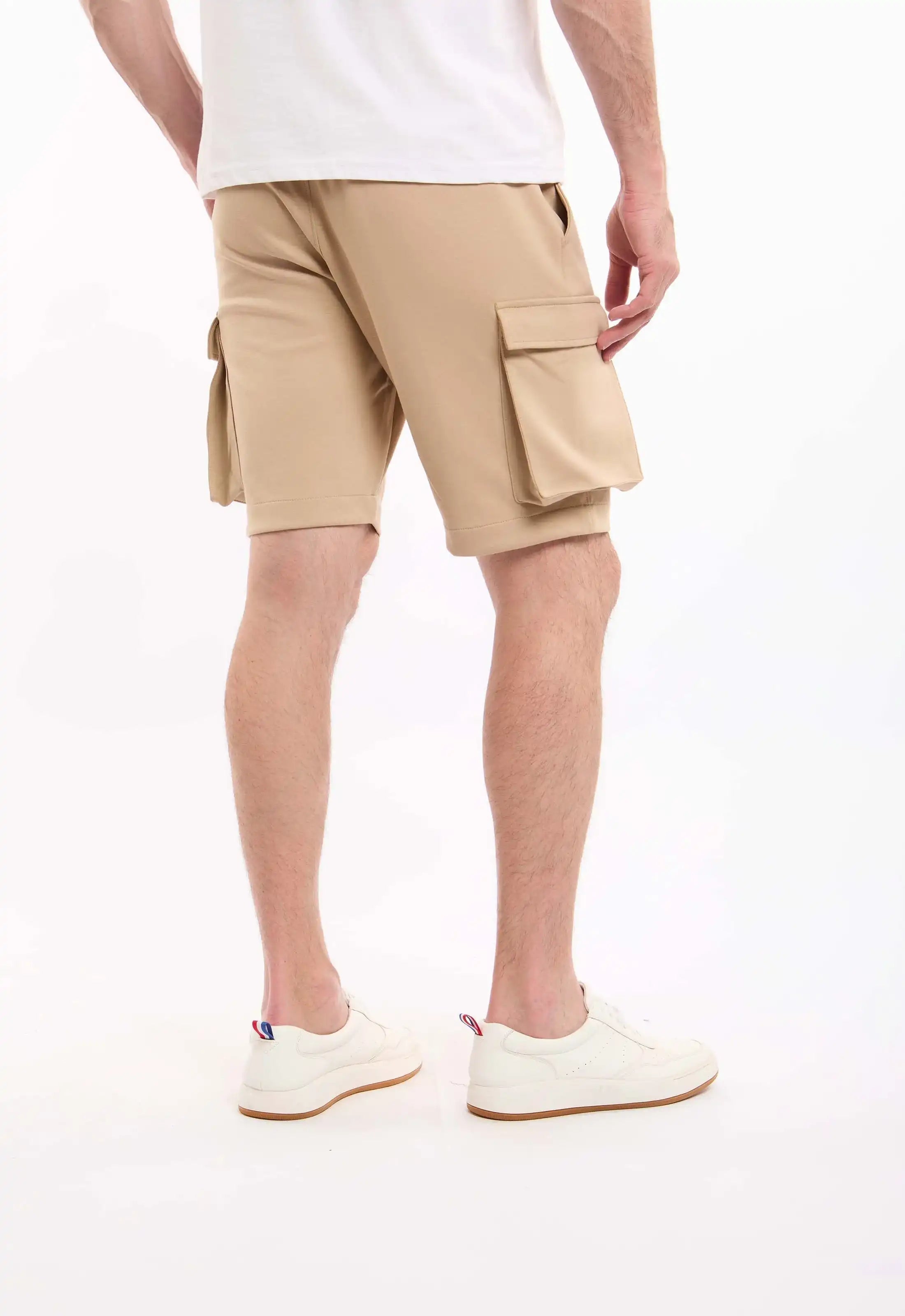 Elastic Waist Solid Cargo Shorts
