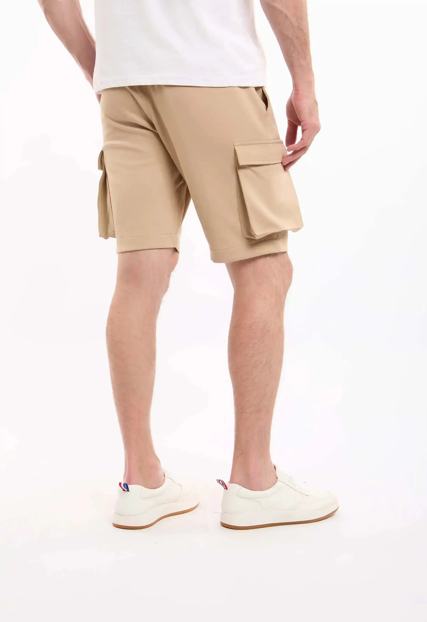 Elastic Waist Solid Cargo Shorts