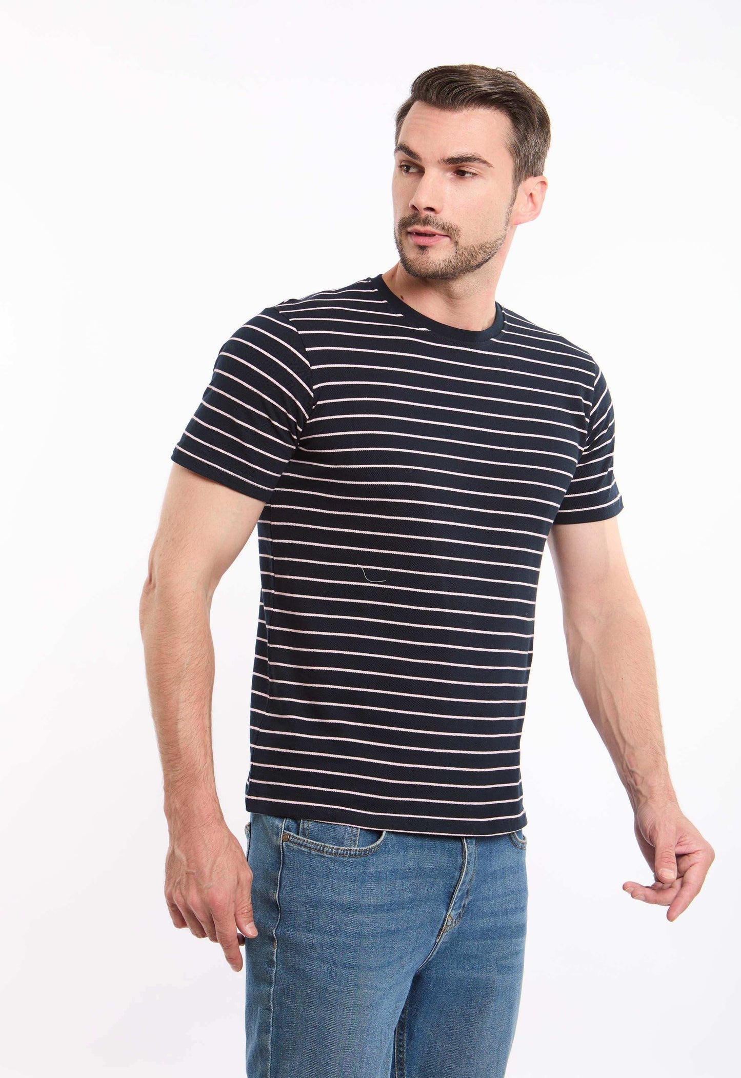 Dual-Tone Striped Short Sleeves Tee