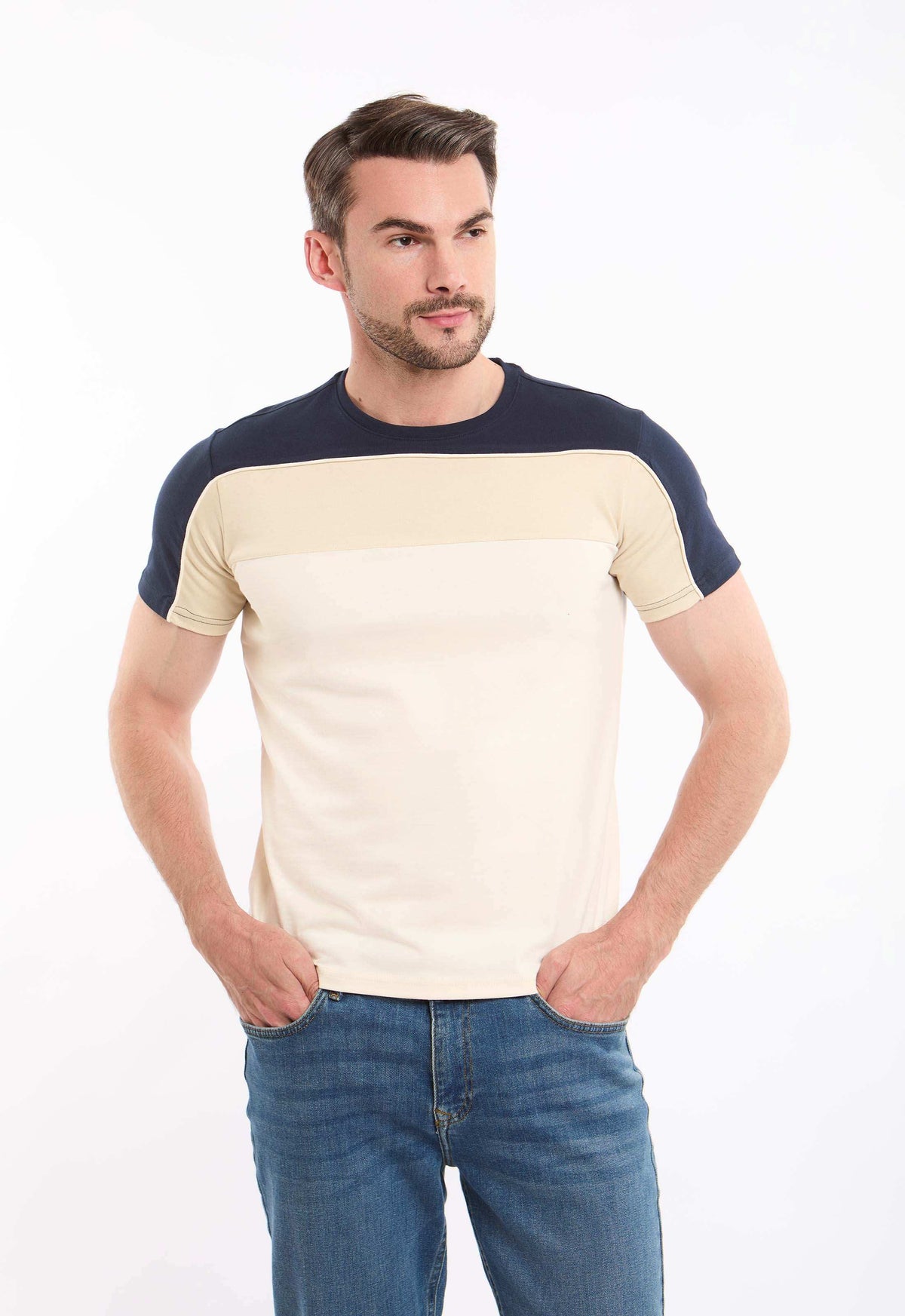 Tri-Tone Colorblock Elegant Linen Tee