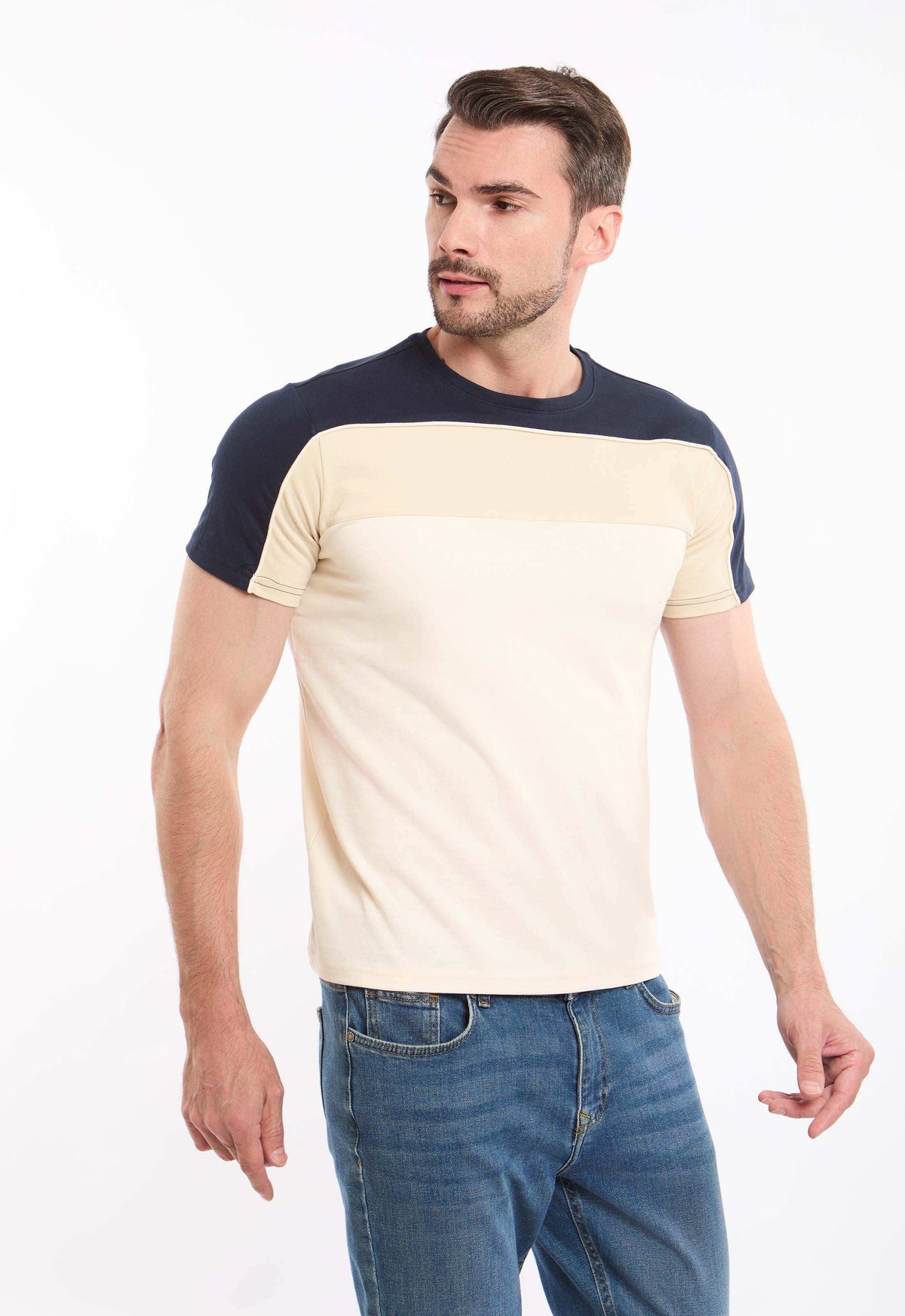 Tri-Tone Colorblock Elegant Linen Tee