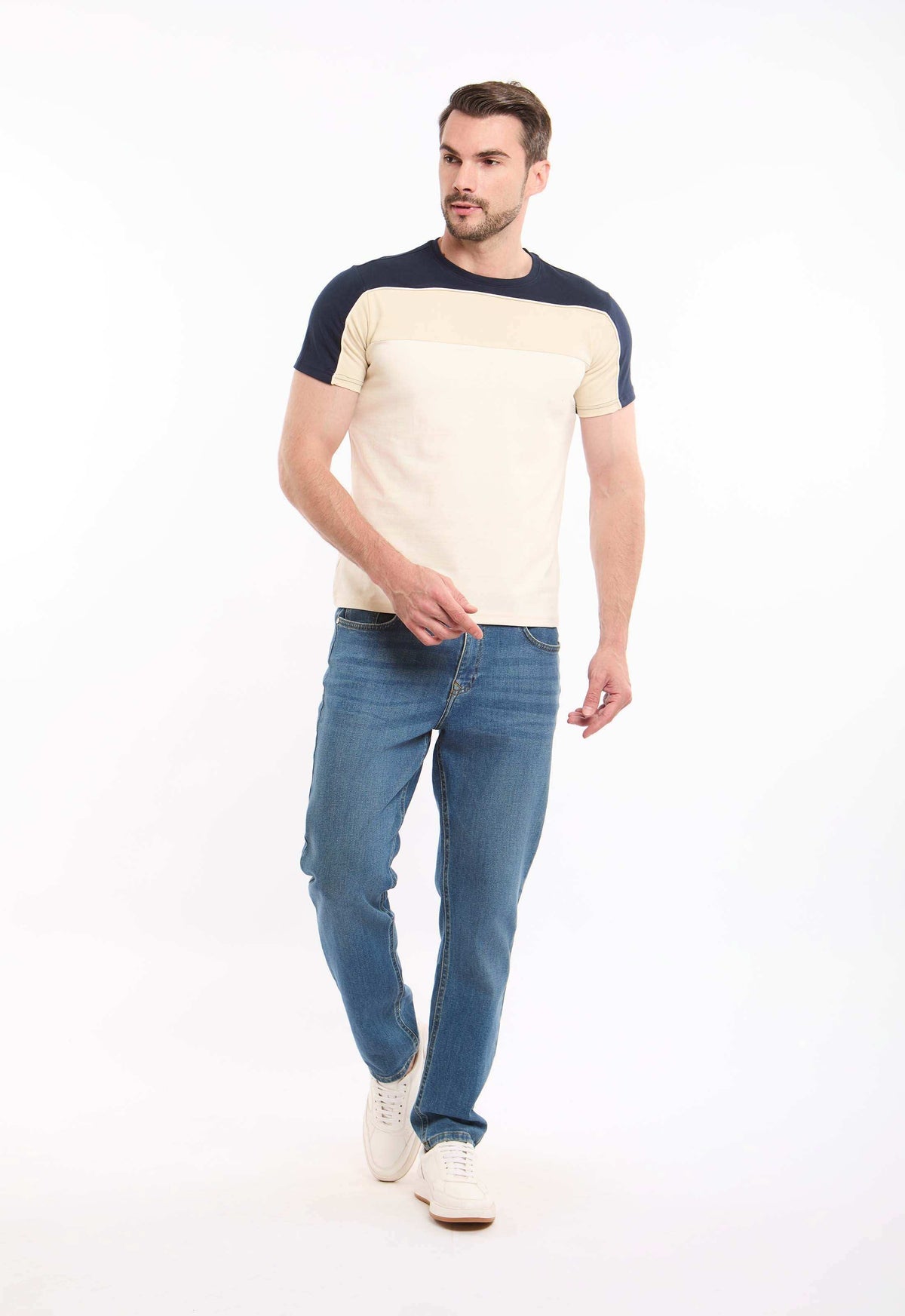 Tri-Tone Colorblock Elegant Linen Tee