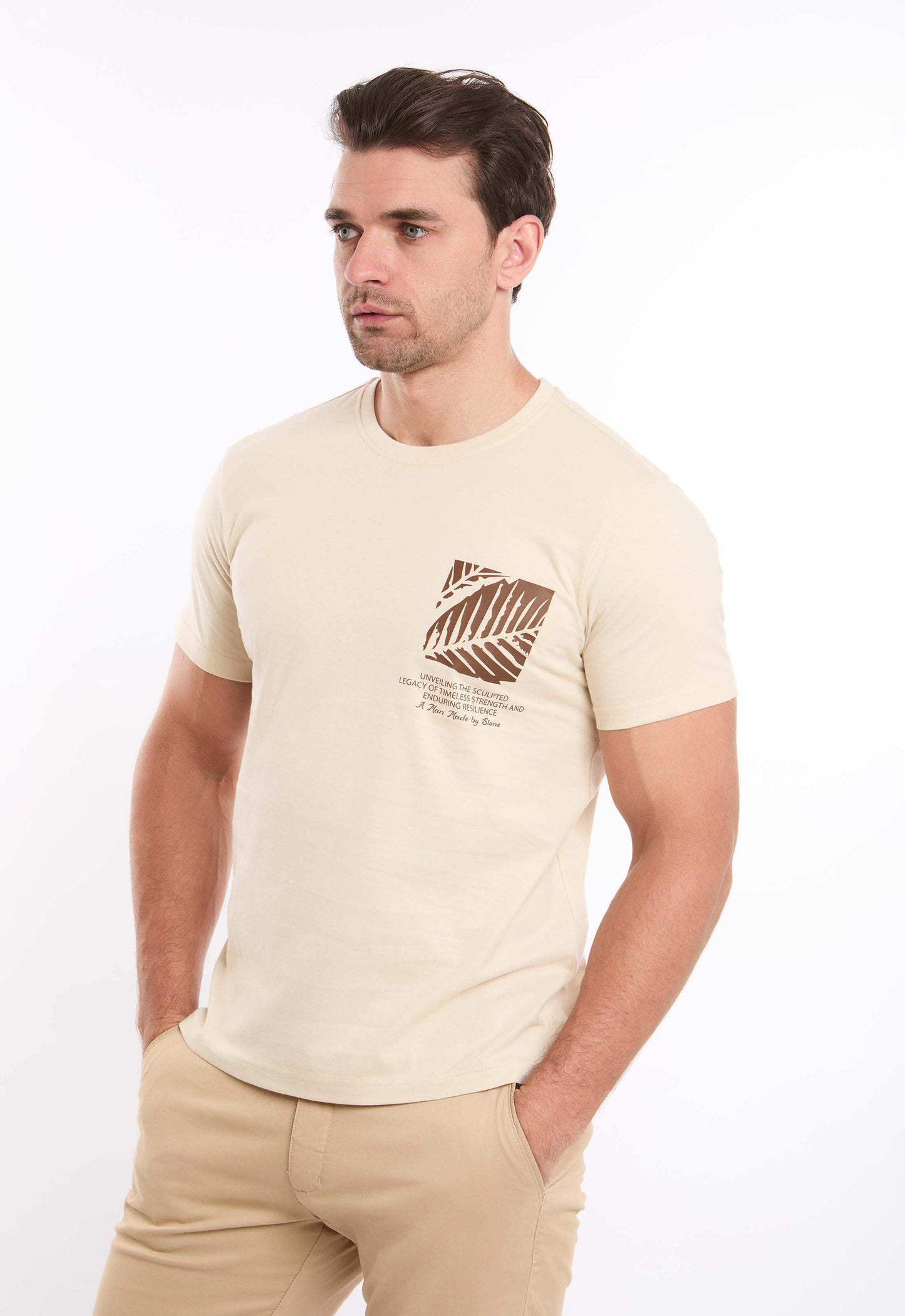 Short Sleeves Casual Tee with Leaf Print