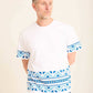 Crew Neck Tee with Geometric Pattern Trim