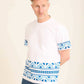 Crew Neck Tee with Geometric Pattern Trim