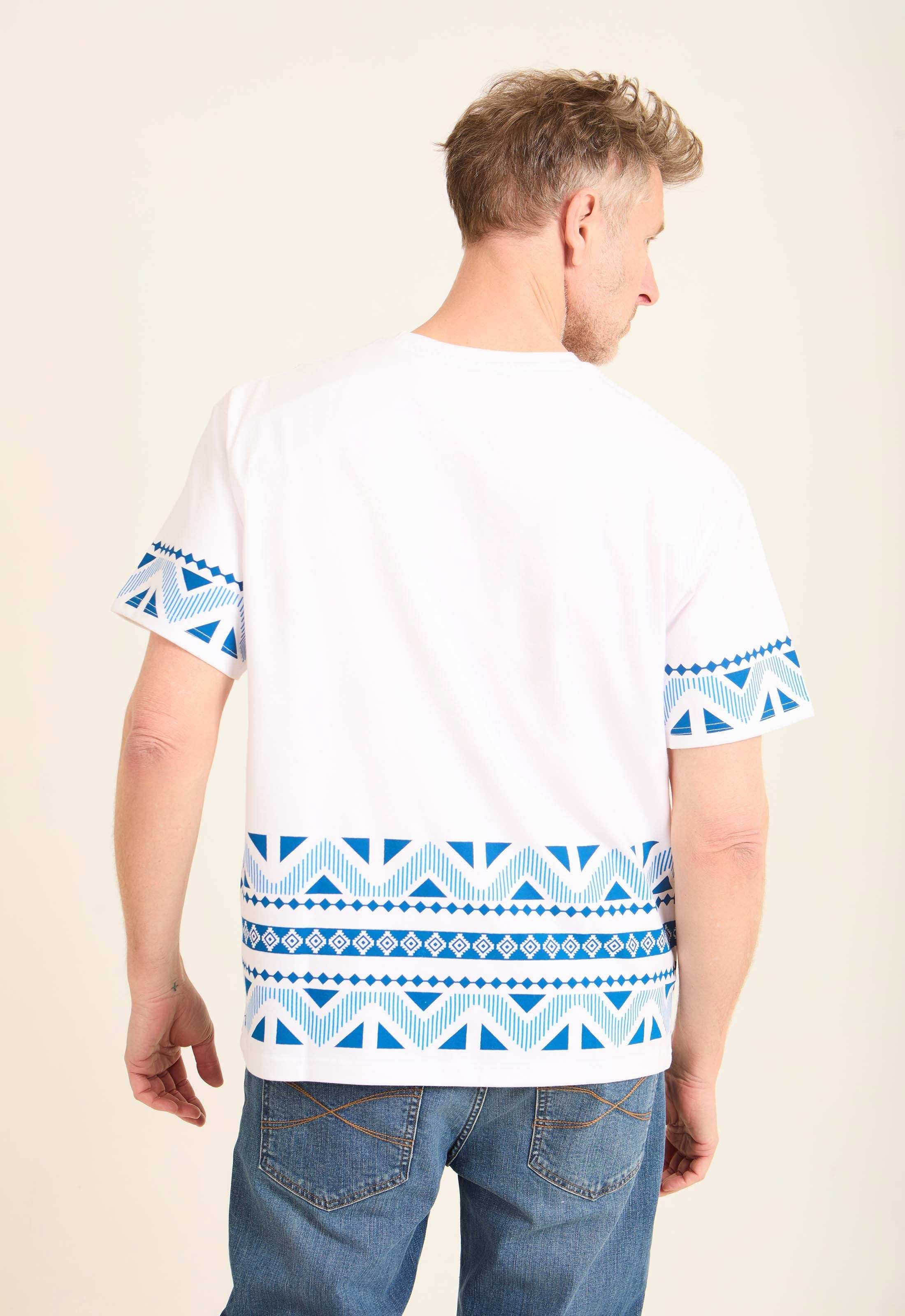 Crew Neck Tee with Geometric Pattern Trim