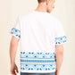 Crew Neck Tee with Geometric Pattern Trim