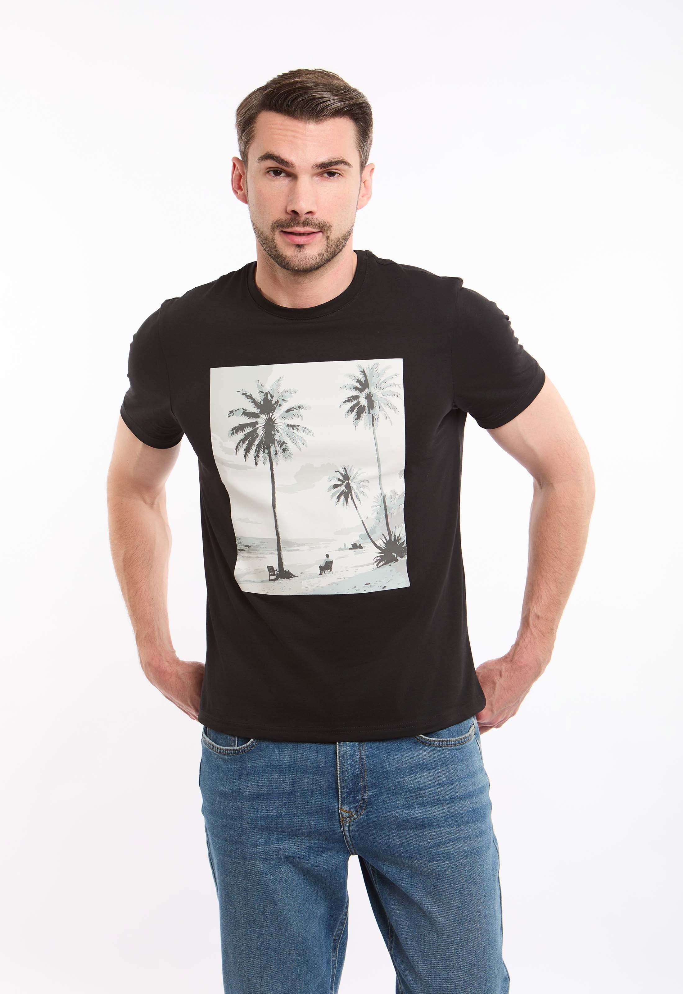 تيشيرت عادي برقبة مستديرة بطبعة شاطئ