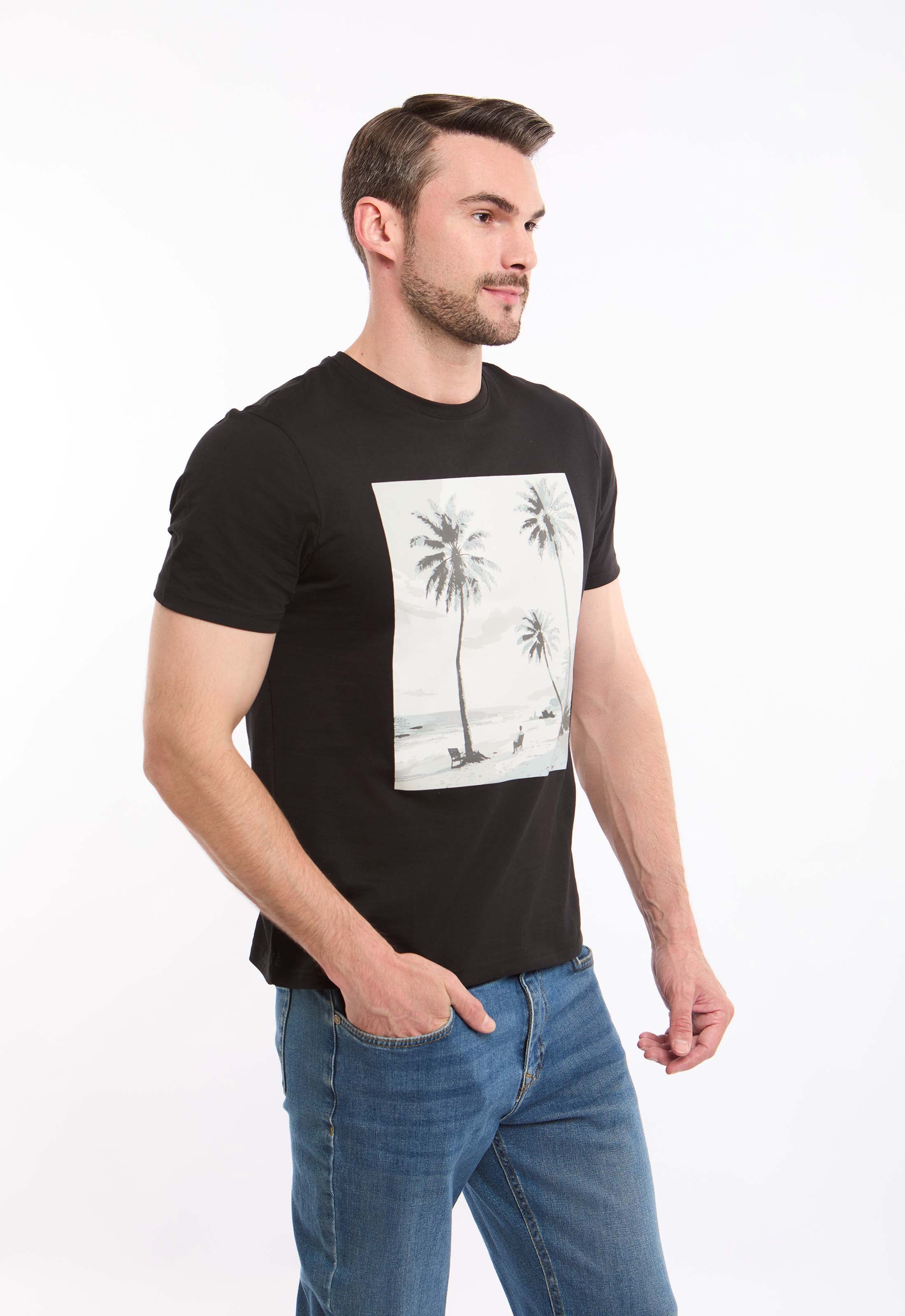 تيشيرت عادي برقبة مستديرة بطبعة شاطئ