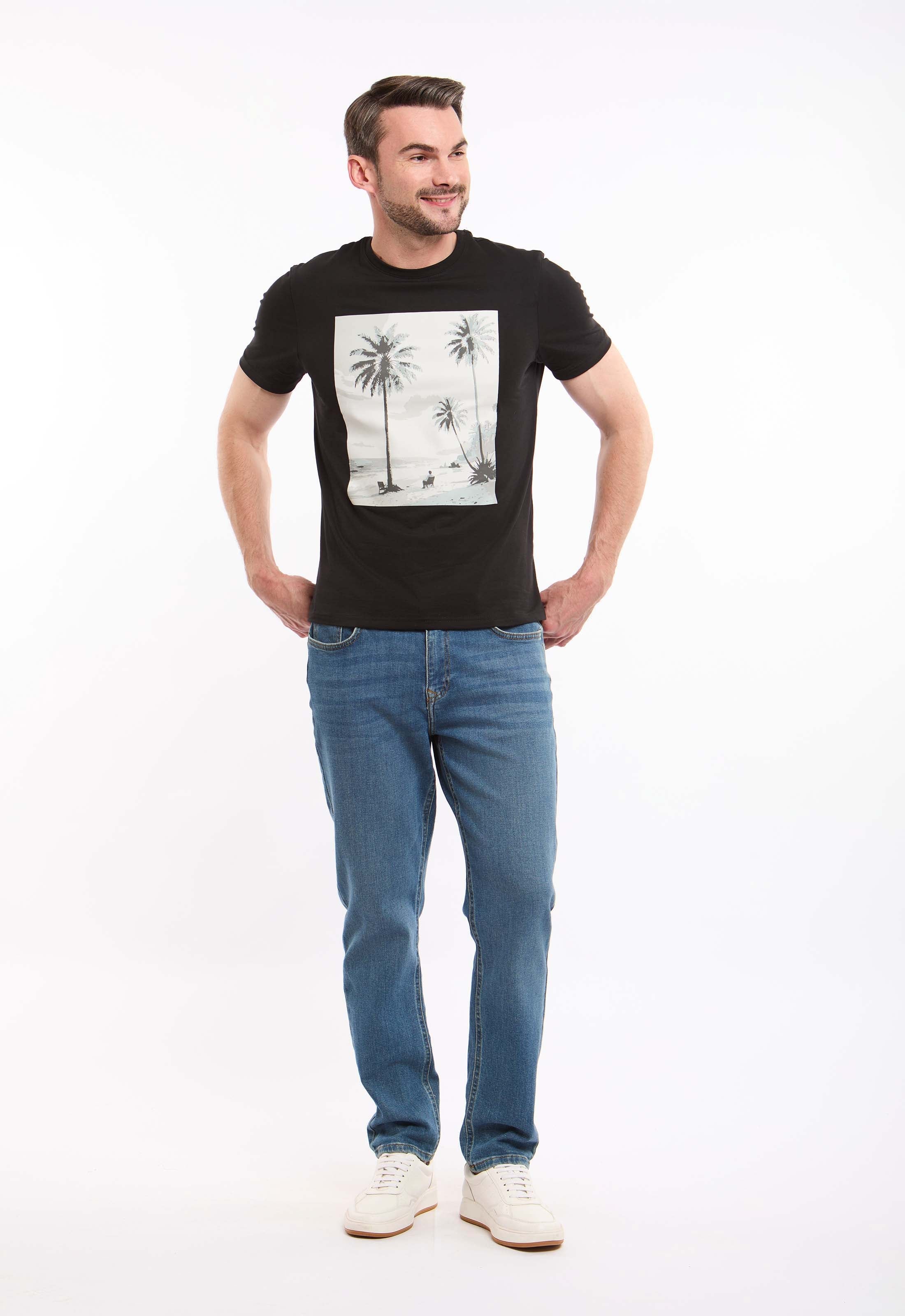 تيشيرت عادي برقبة مستديرة بطبعة شاطئ